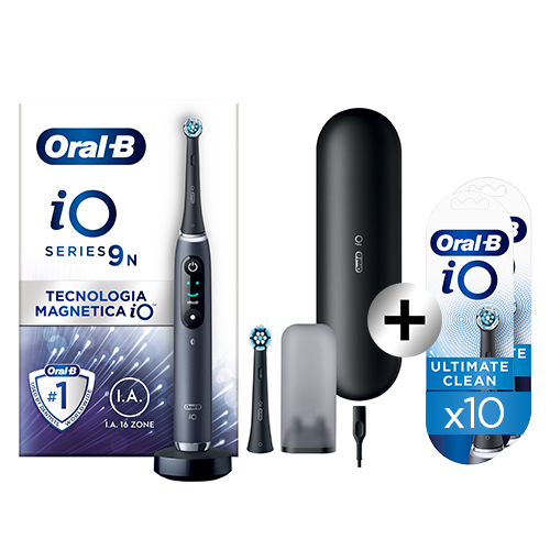 Oral-B Spazzolino Elettrico iO 9n Nero + Oral-B iO Testine Di Ricambio Nere Ultimate Clean, 10 pz