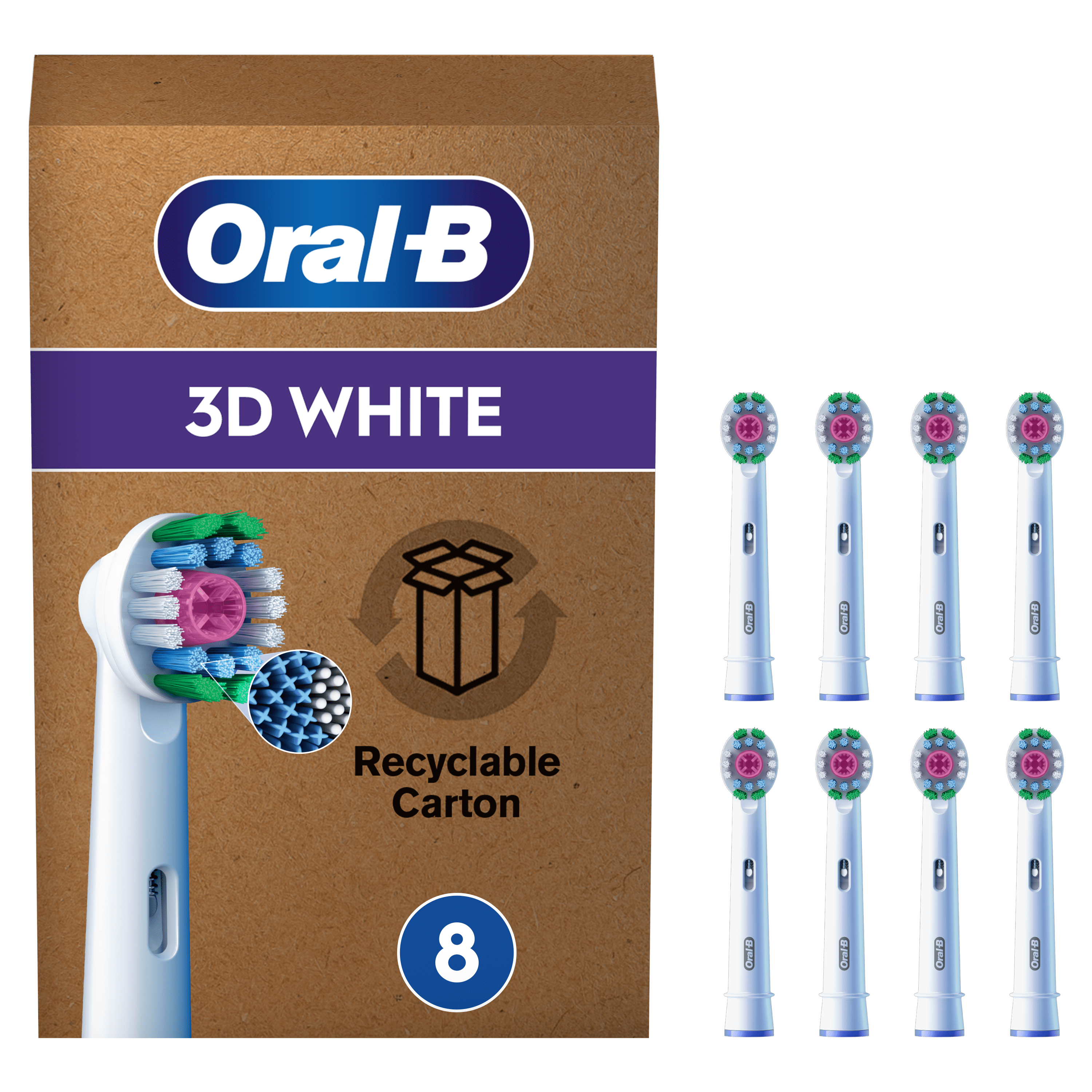 Oral-B Testine Di Ricambio Pro 3D Bianco. Adatto Per Buca Delle Lettere, 8 Testine