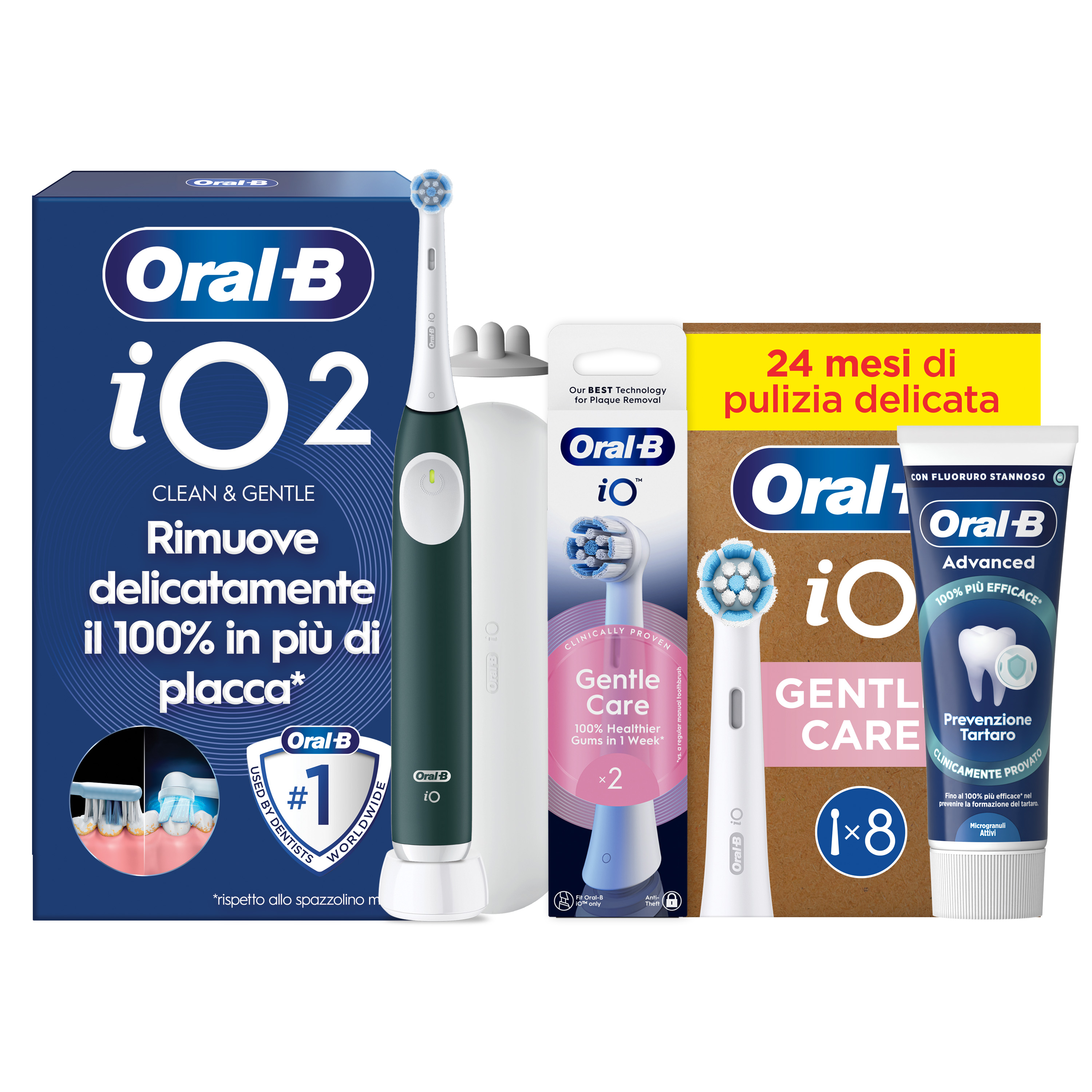 Oral-B Verde/Bianche Io 2 1 Testina, 1 Custodia Da Viaggio + 6 Testine Di Ricambio Io Ultimate Clean + Dentifricio Advanced Protezione Sensibilità - Immagine 51