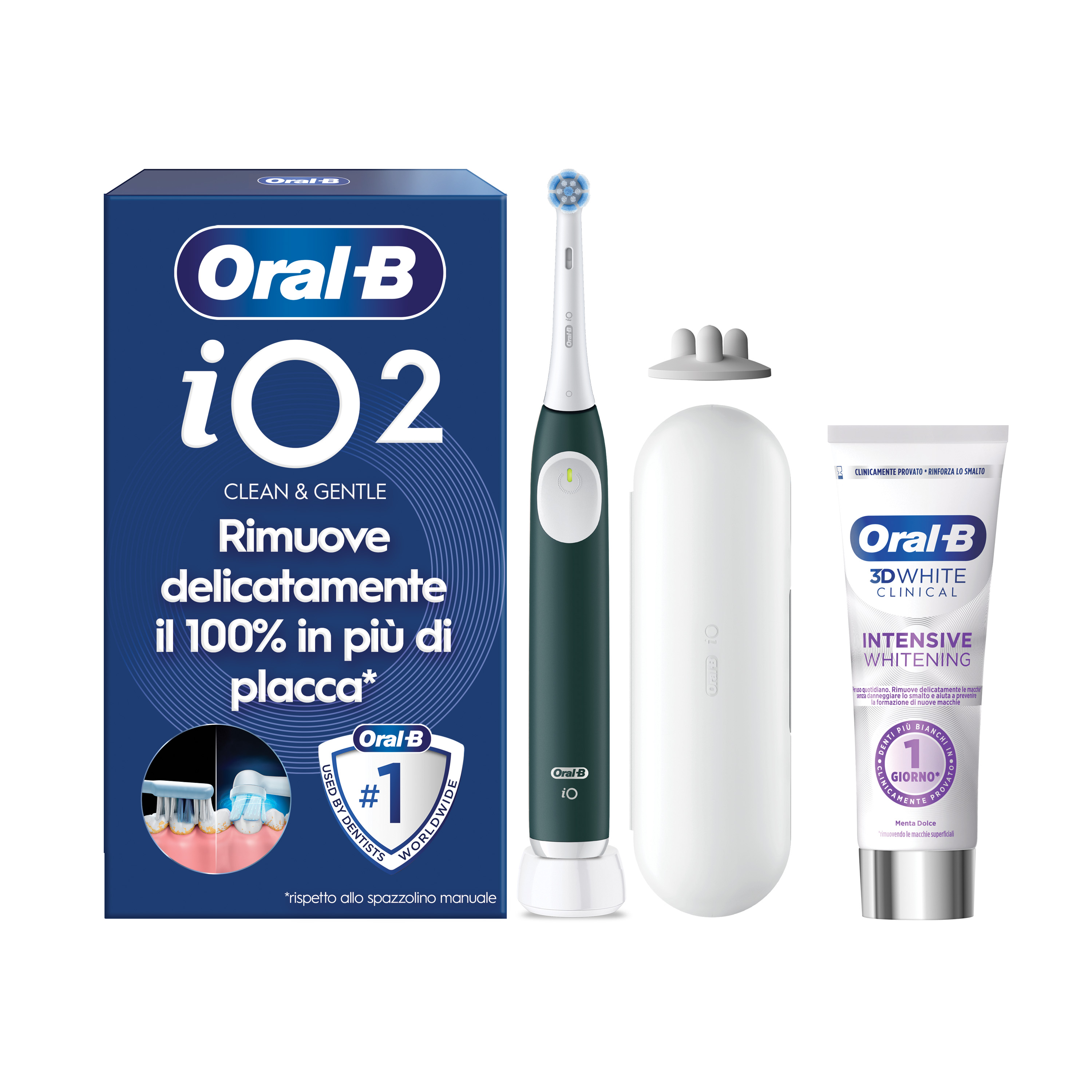 Oral-B Verde/Bianche Io 2 1 Testina, 1 Custodia Da Viaggio + 6 Testine Di Ricambio Io Ultimate Clean + Dentifricio Advanced Protezione Sensibilità - Immagine 28