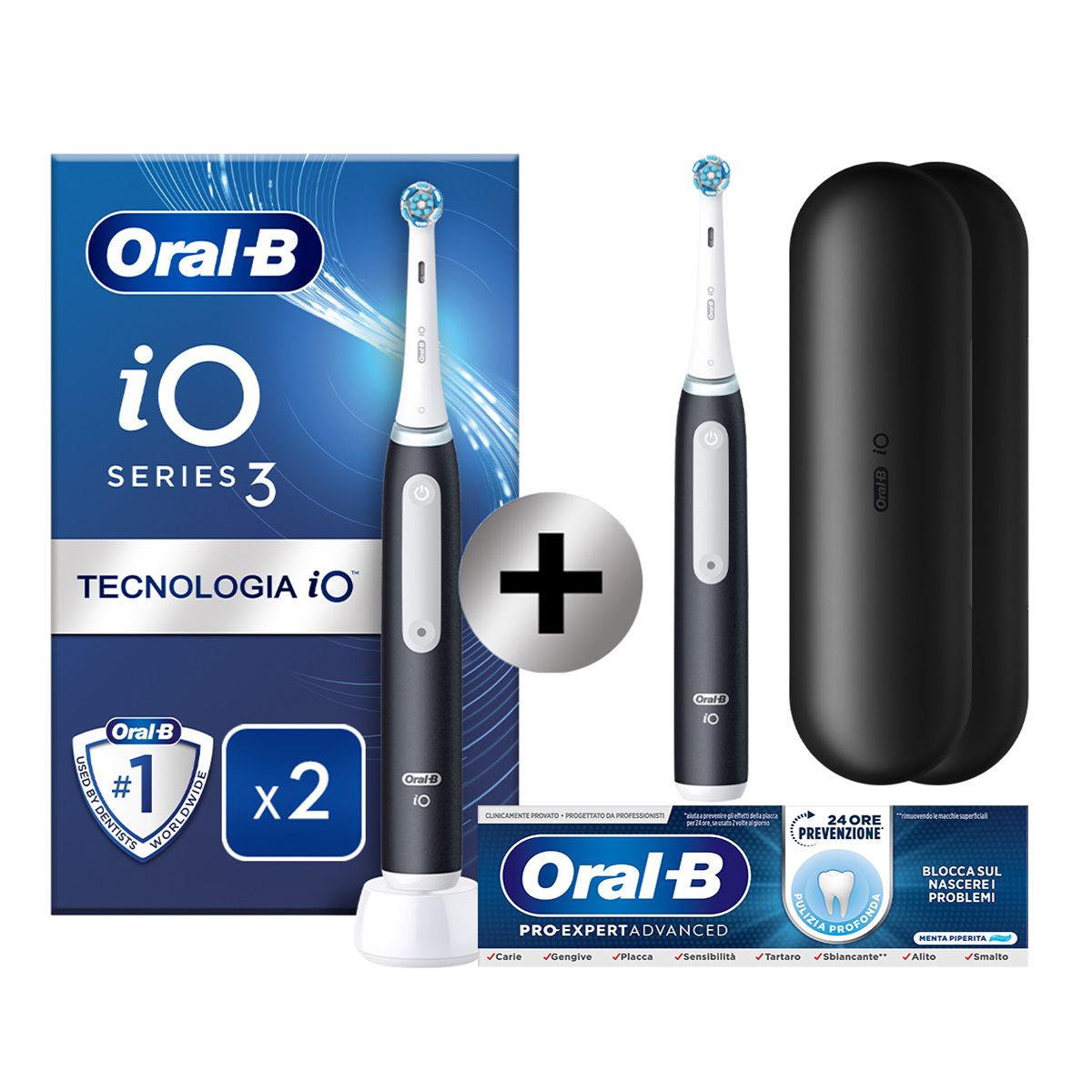 Oral-B Spazzolino Elettrico Ricaricabile iO 3 Nero, 1 Testina Di Ricambio, 1 Custodia Da Viaggio. 1 Spazzolino