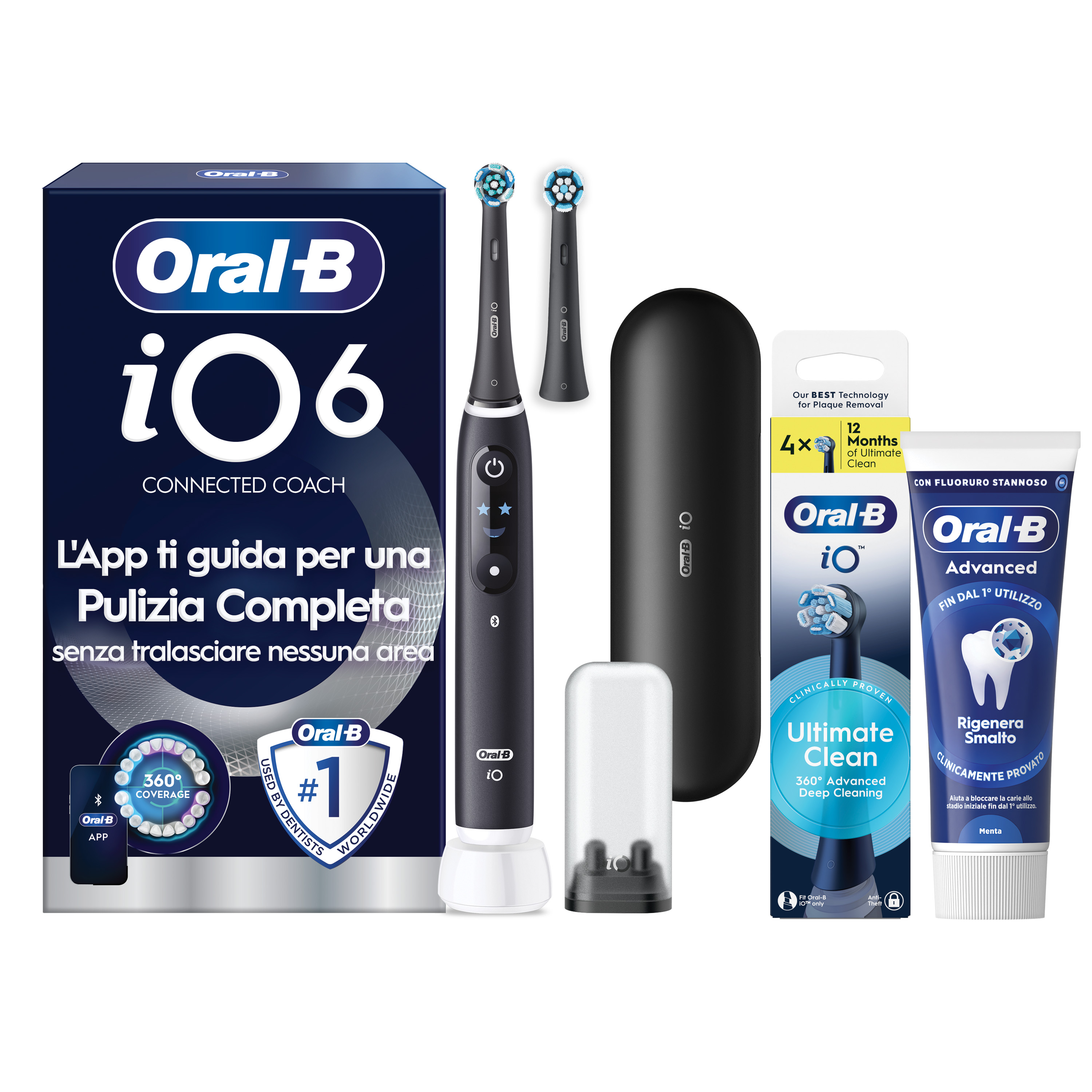 Oral-B iO 6 Spazzolino Elettrico Nero con 8 Testine Ultimate Clean Custodia da Viaggio e Dentifricio Clinical Prevenzione Carie - Immagine 23
