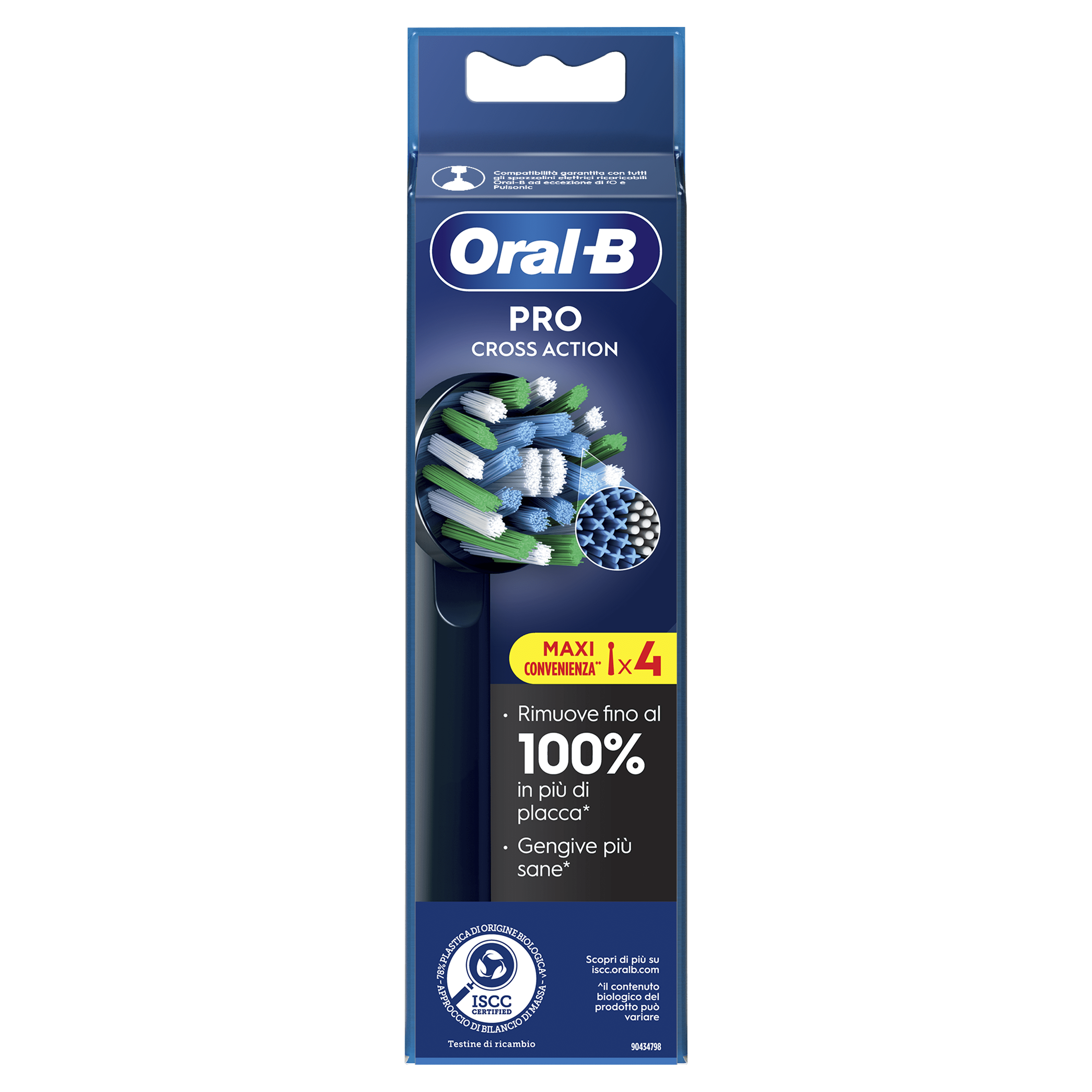 Oral-B Testine Di Ricambio Pro Cross Action Nere, 4 Testine