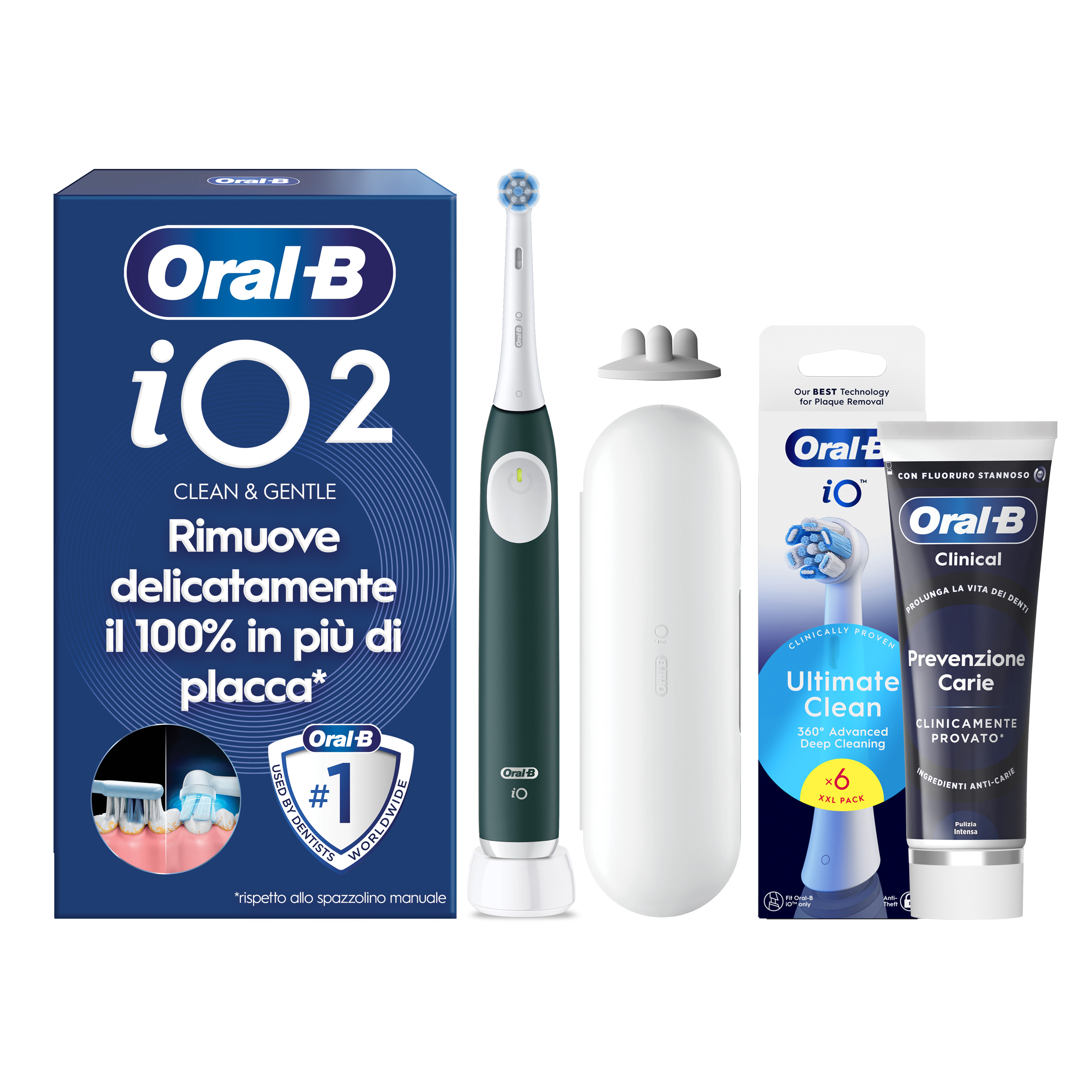 Oral-B Verde/Bianche Io 2 1 Testina, 1 Custodia Da Viaggio + 6 Testine Di Ricambio Io Ultimate Clean + Dentifricio Advanced Protezione Sensibilità - Immagine 21