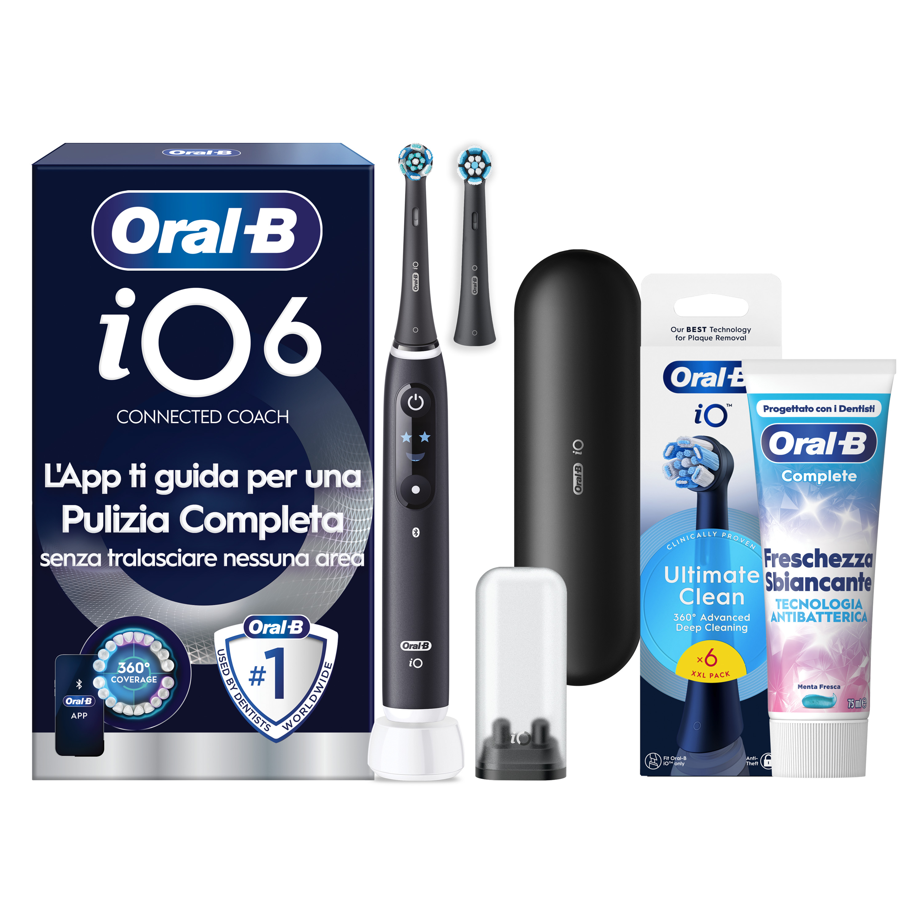 Oral-B iO 6 Spazzolino Elettrico Nero con 8 Testine Ultimate Clean Custodia da Viaggio e Dentifricio Clinical Prevenzione Carie - Immagine 49