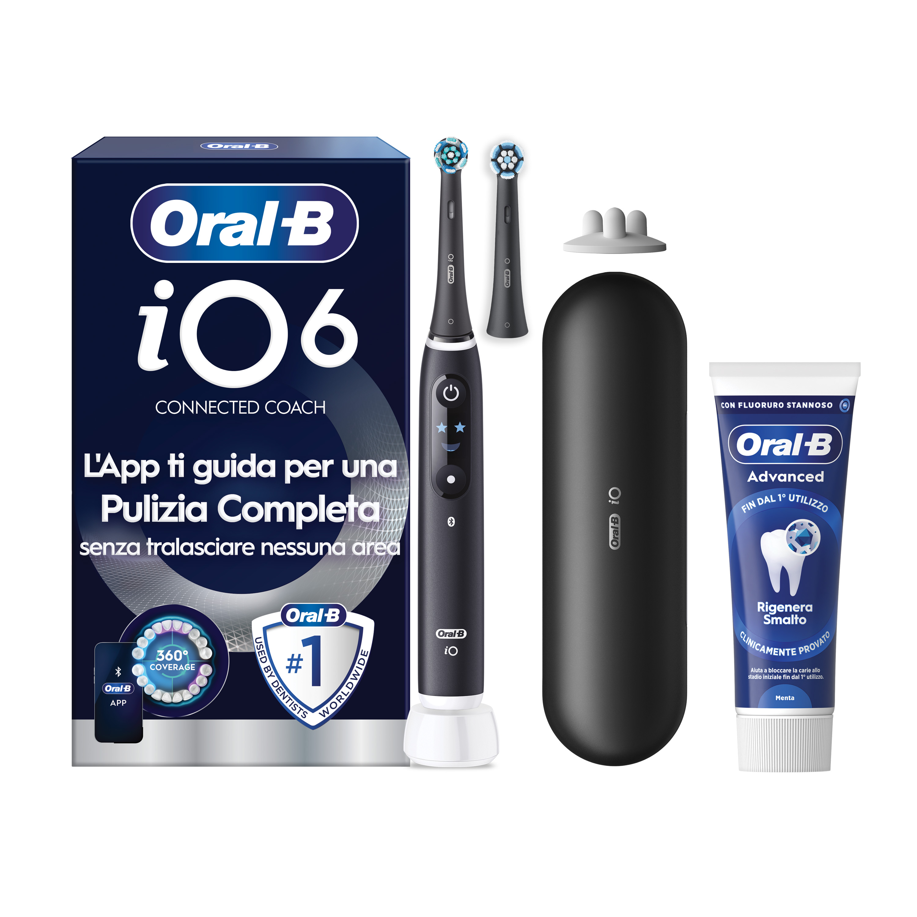 Oral-B iO 6 Spazzolino Elettrico Nero con 8 Testine Ultimate Clean Custodia da Viaggio e Dentifricio Clinical Prevenzione Carie - Immagine 20