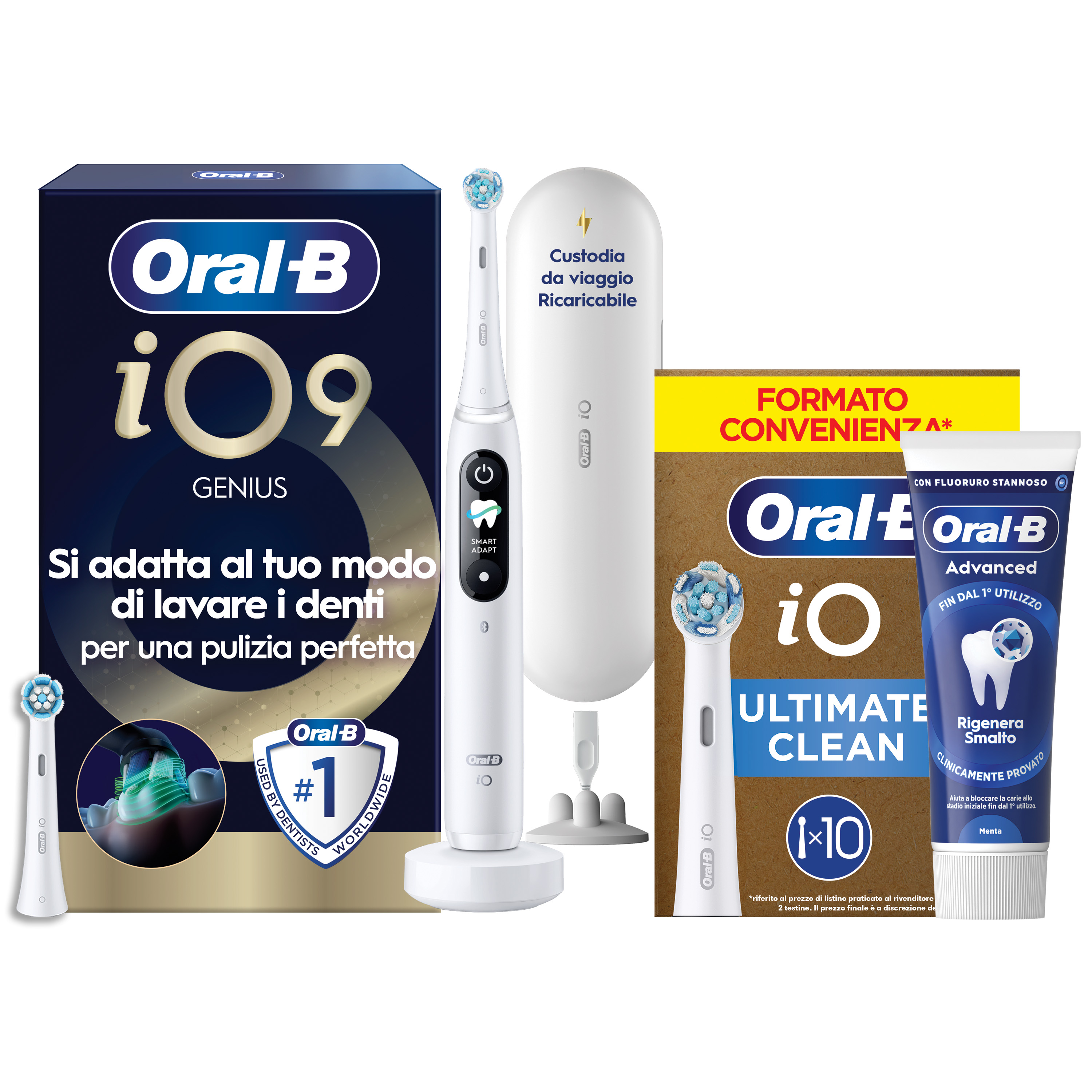Oral-B Bianco/Bianche Io 9 2 Testine, 1 Custodia Da Viaggio Ricaricabile + 4 Testine Di Ricambio Io Ultimate Clean + Dentifricio Complete Protezione E Pulizia - Immagine 17