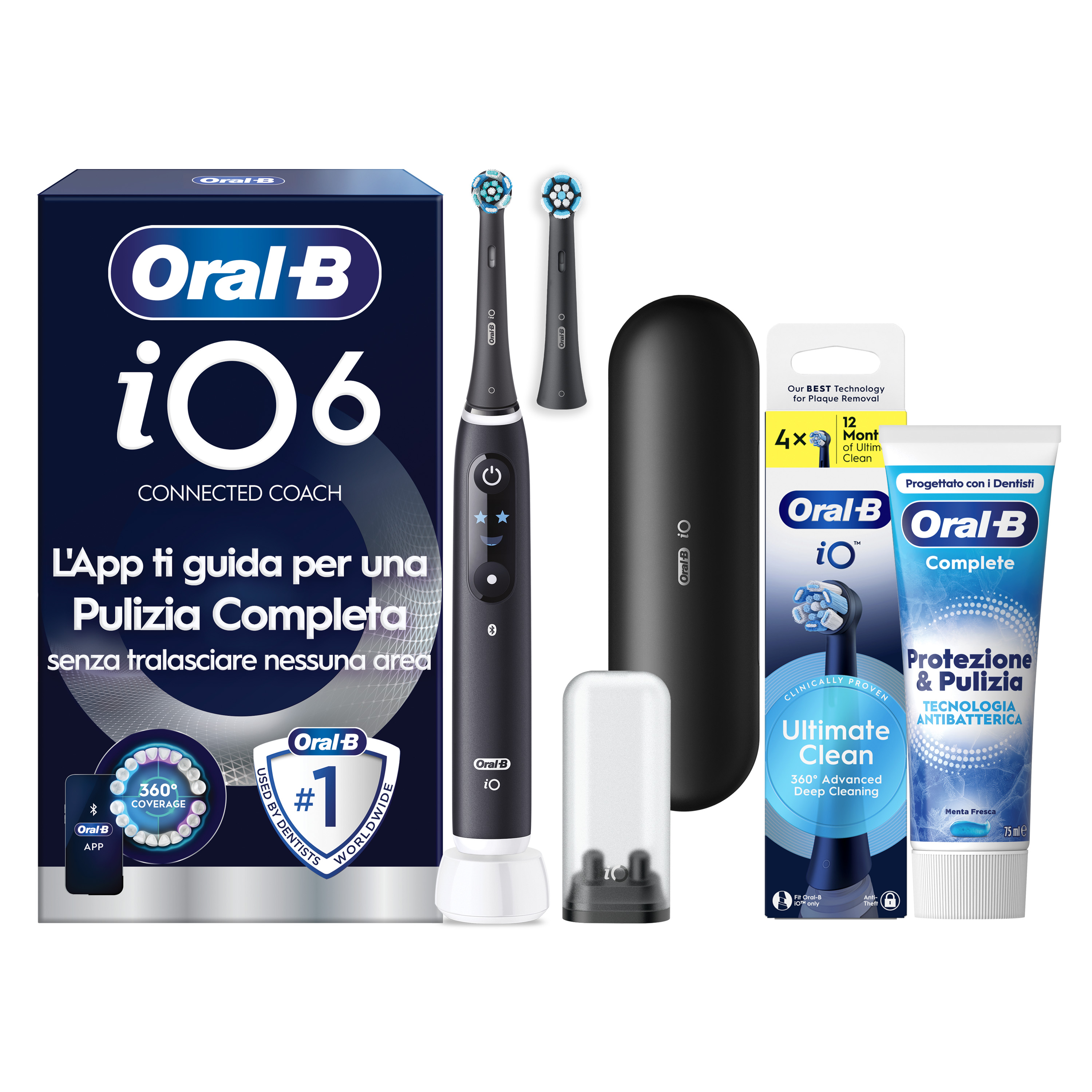 Oral-B iO 6 Spazzolino Elettrico Nero con 8 Testine Ultimate Clean Custodia da Viaggio e Dentifricio Clinical Prevenzione Carie - Immagine 42