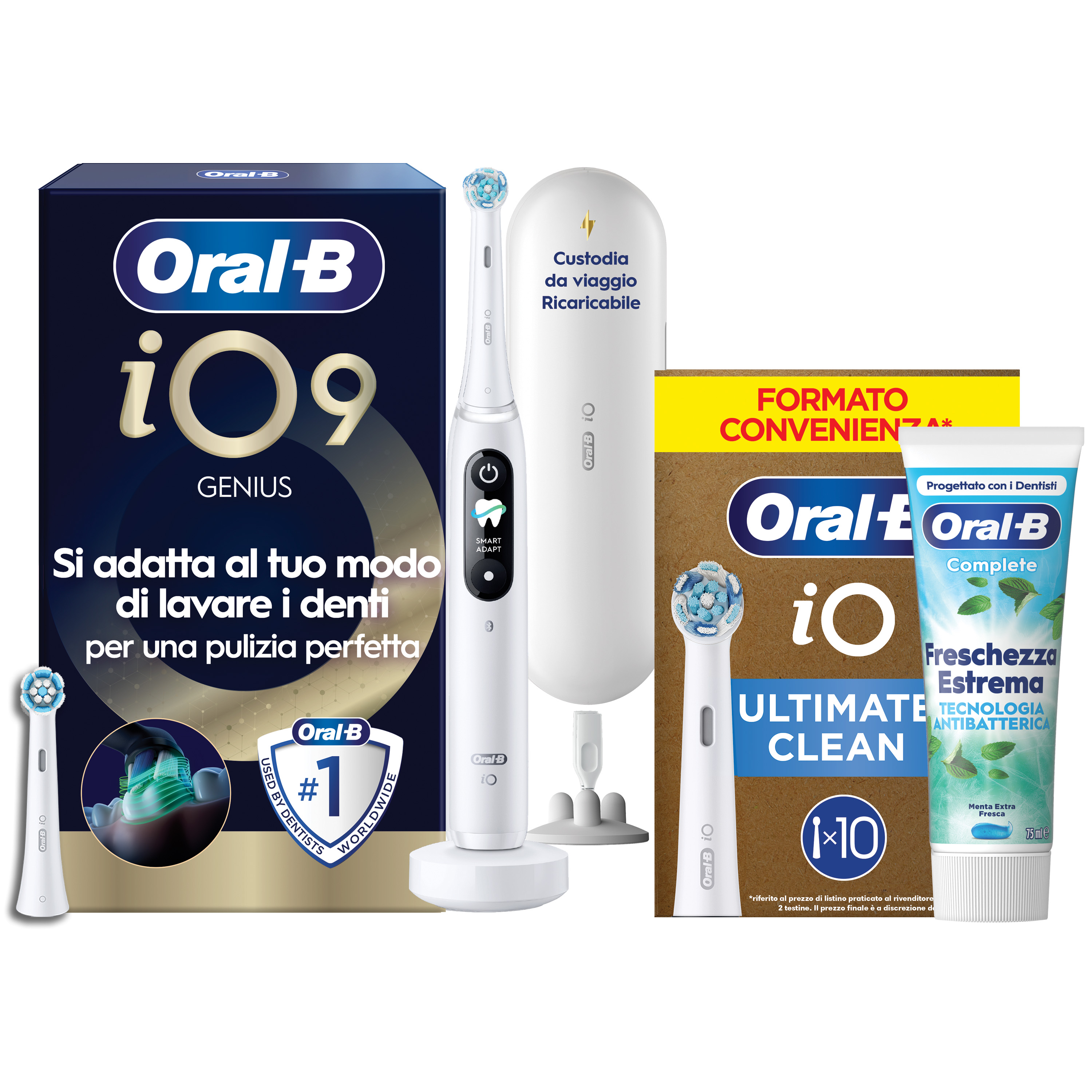 Oral-B Bianco/Bianche Io 9 2 Testine, 1 Custodia Da Viaggio Ricaricabile + 4 Testine Di Ricambio Io Ultimate Clean + Dentifricio Complete Protezione E Pulizia - Immagine 19
