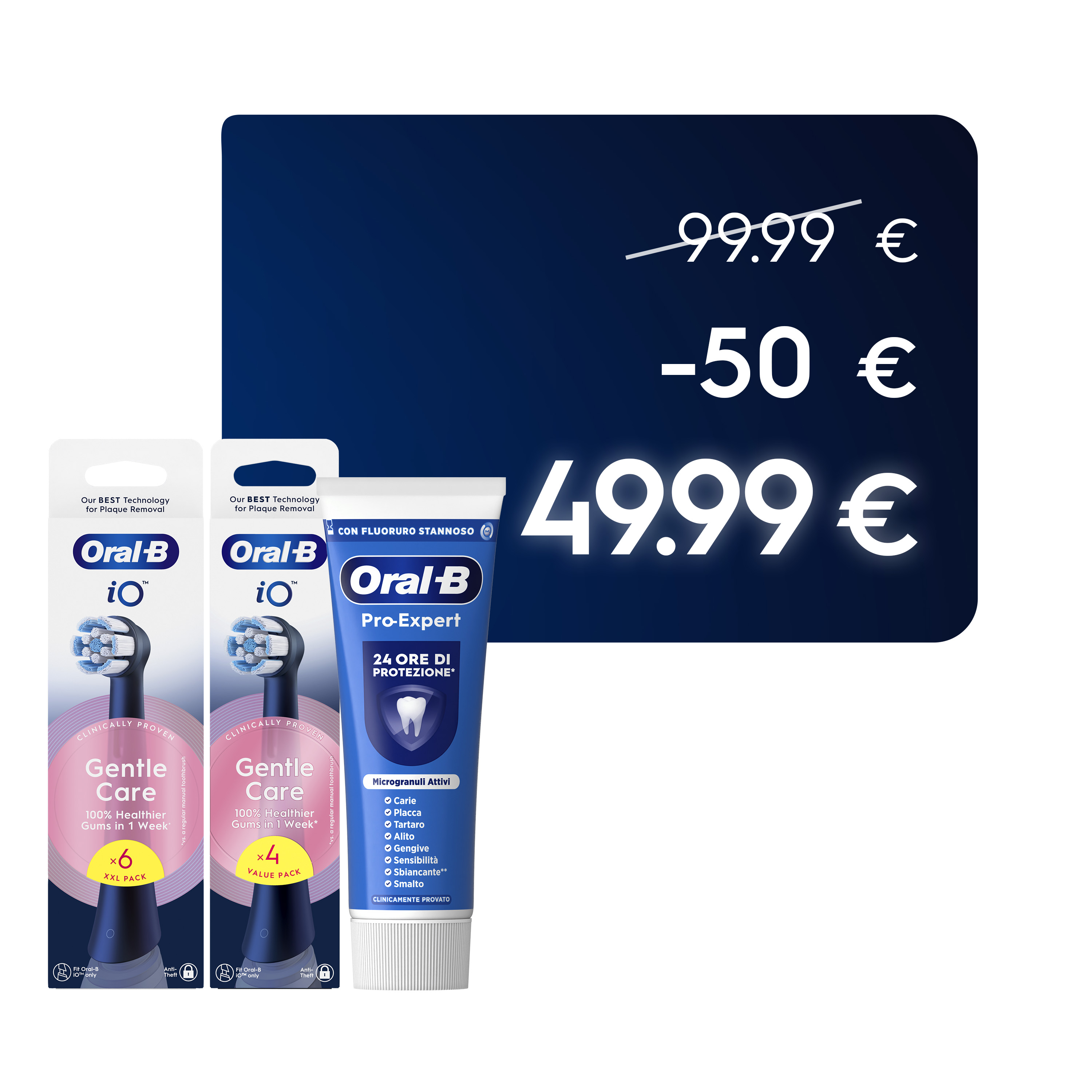 Oral-B Testine iO Gentle Care Nere, 10 Testine + Dentifricio Pro-Expert