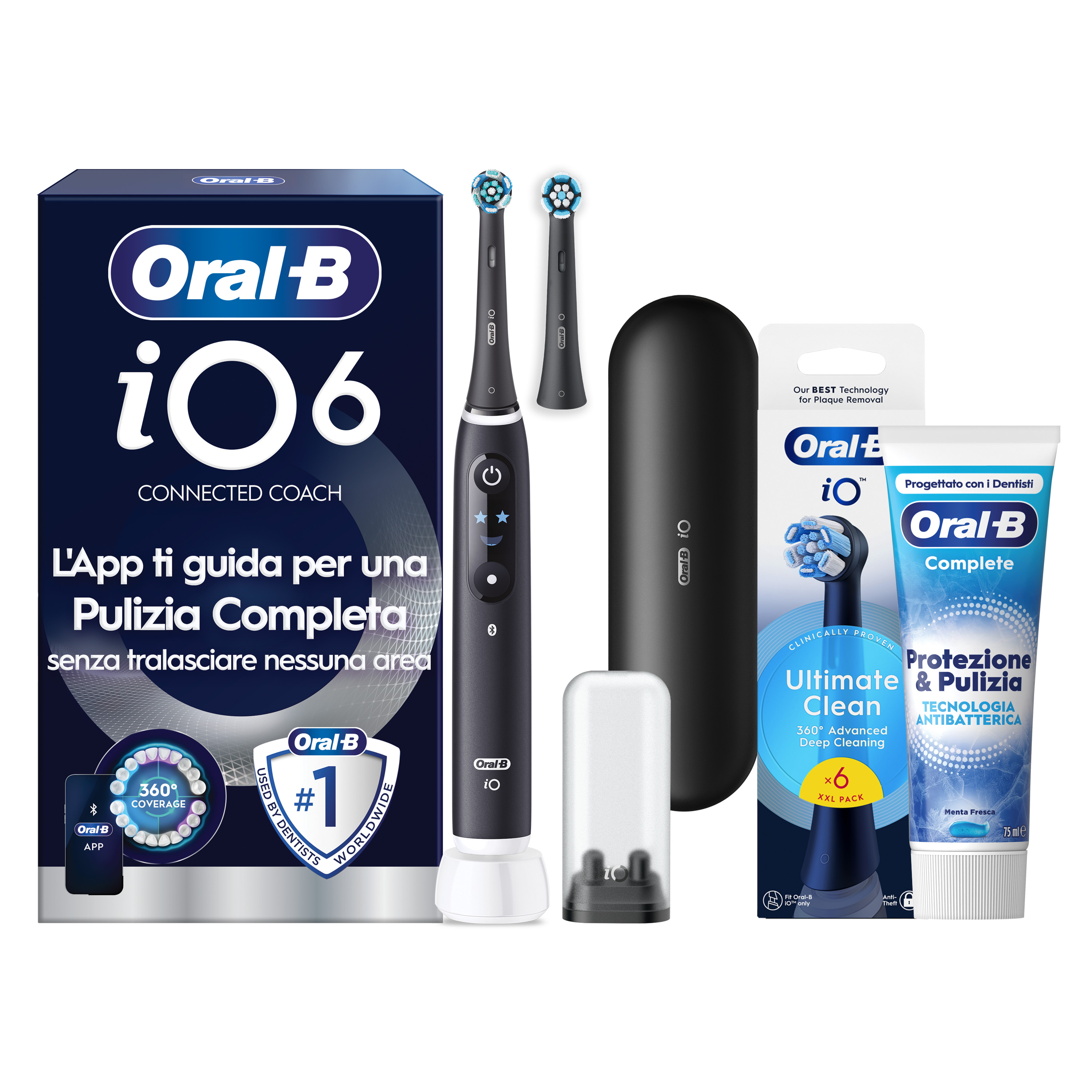 Oral-B iO 6 Spazzolino Elettrico Nero con 8 Testine Ultimate Clean Custodia da Viaggio e Dentifricio Clinical Prevenzione Carie - Immagine 45