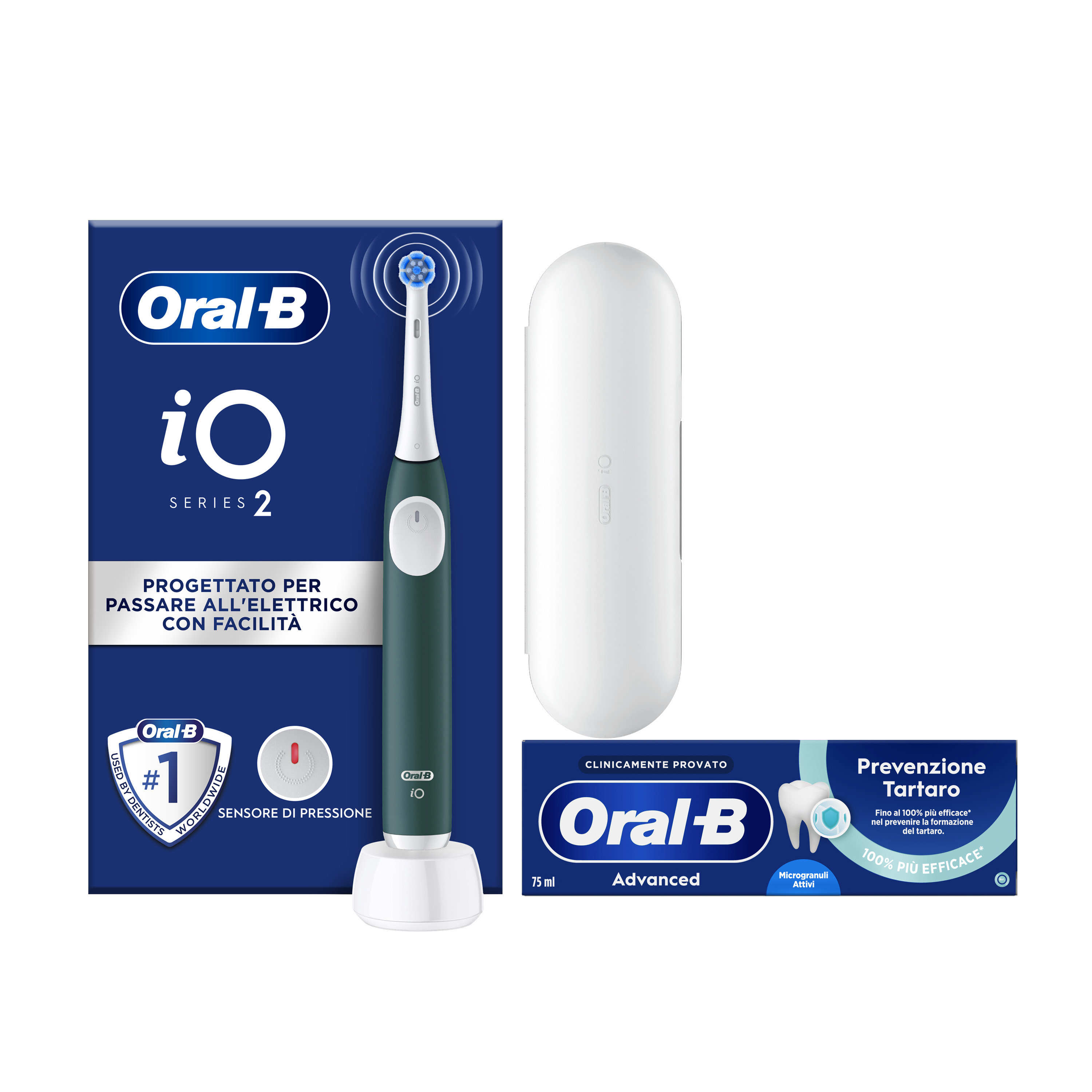 Oral-B Verde/Bianche Io 2 1 Testina, 1 Custodia Da Viaggio + 6 Testine Di Ricambio Io Ultimate Clean + Dentifricio Advanced Protezione Sensibilità - Immagine 29
