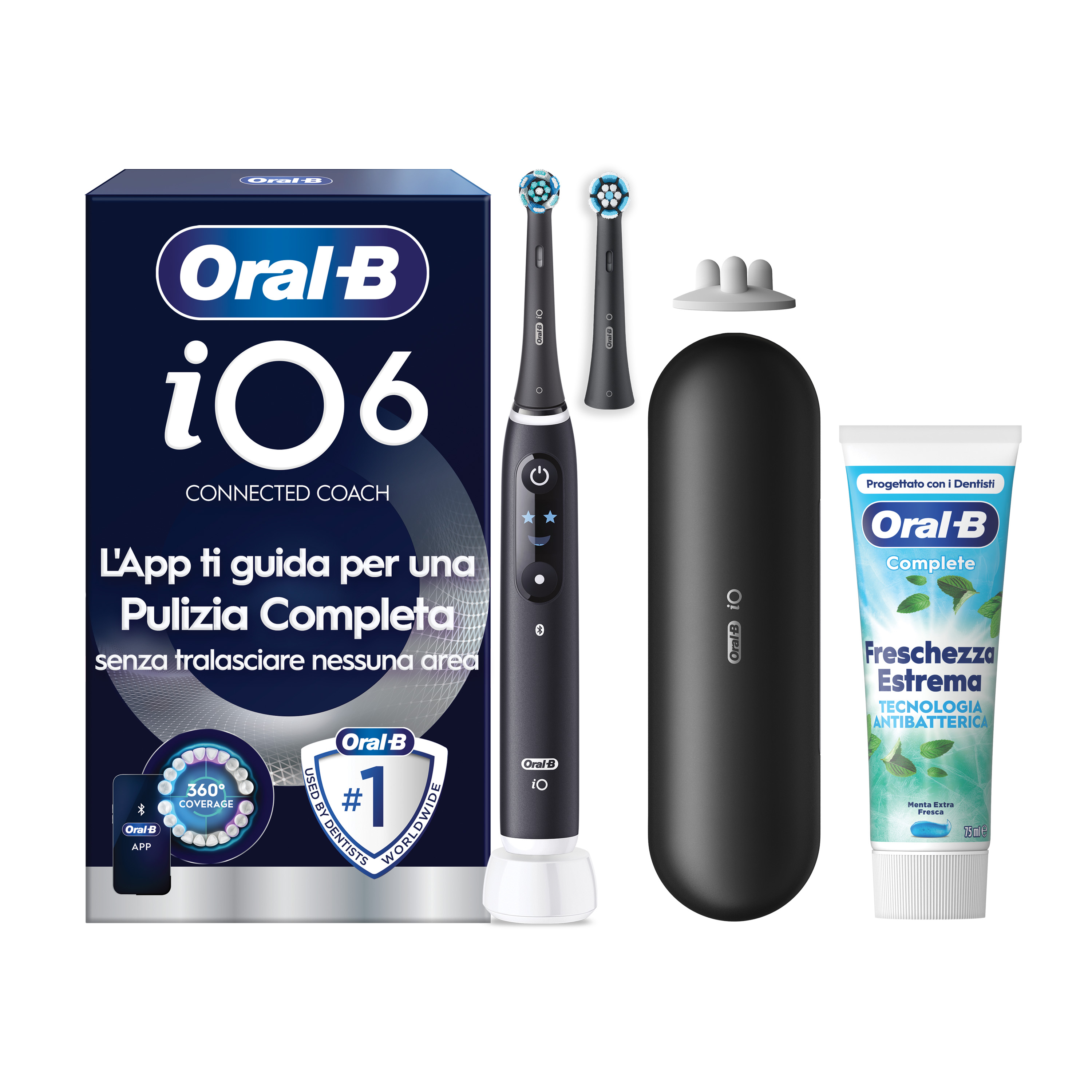 Oral-B iO 6 Spazzolino Elettrico Nero con 8 Testine Ultimate Clean Custodia da Viaggio e Dentifricio Clinical Prevenzione Carie - Immagine 19
