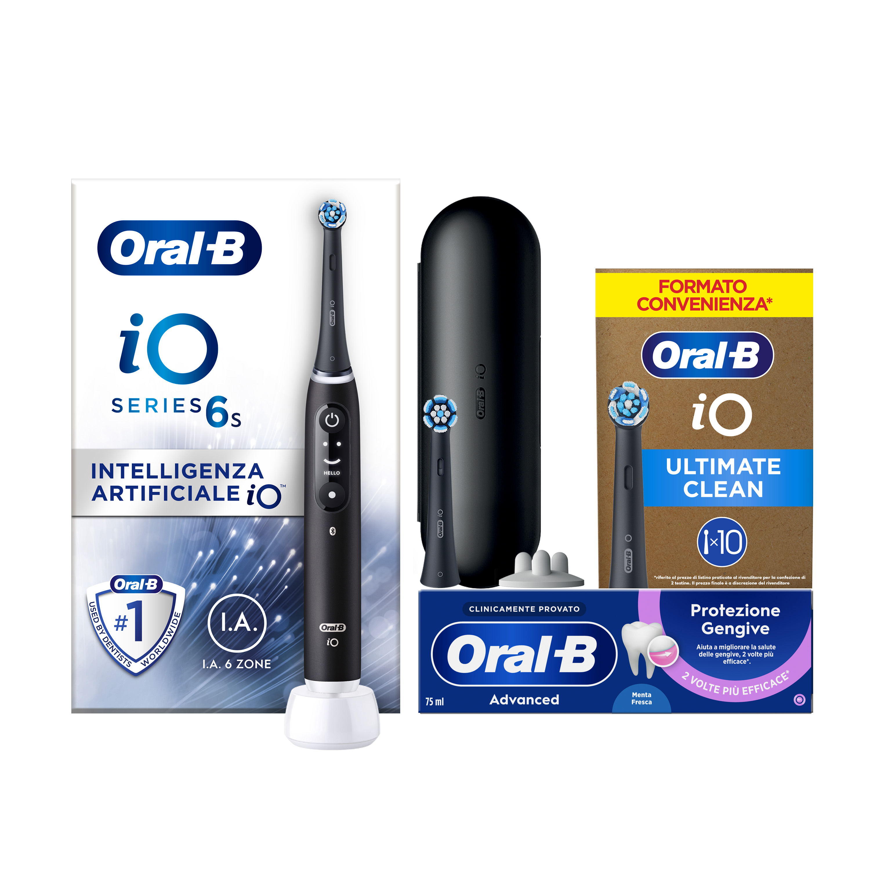 Oral-B iO 6 Spazzolino Elettrico Nero - Tecnologia Magnetica - 5 Modalità - 2 Testine Incluse