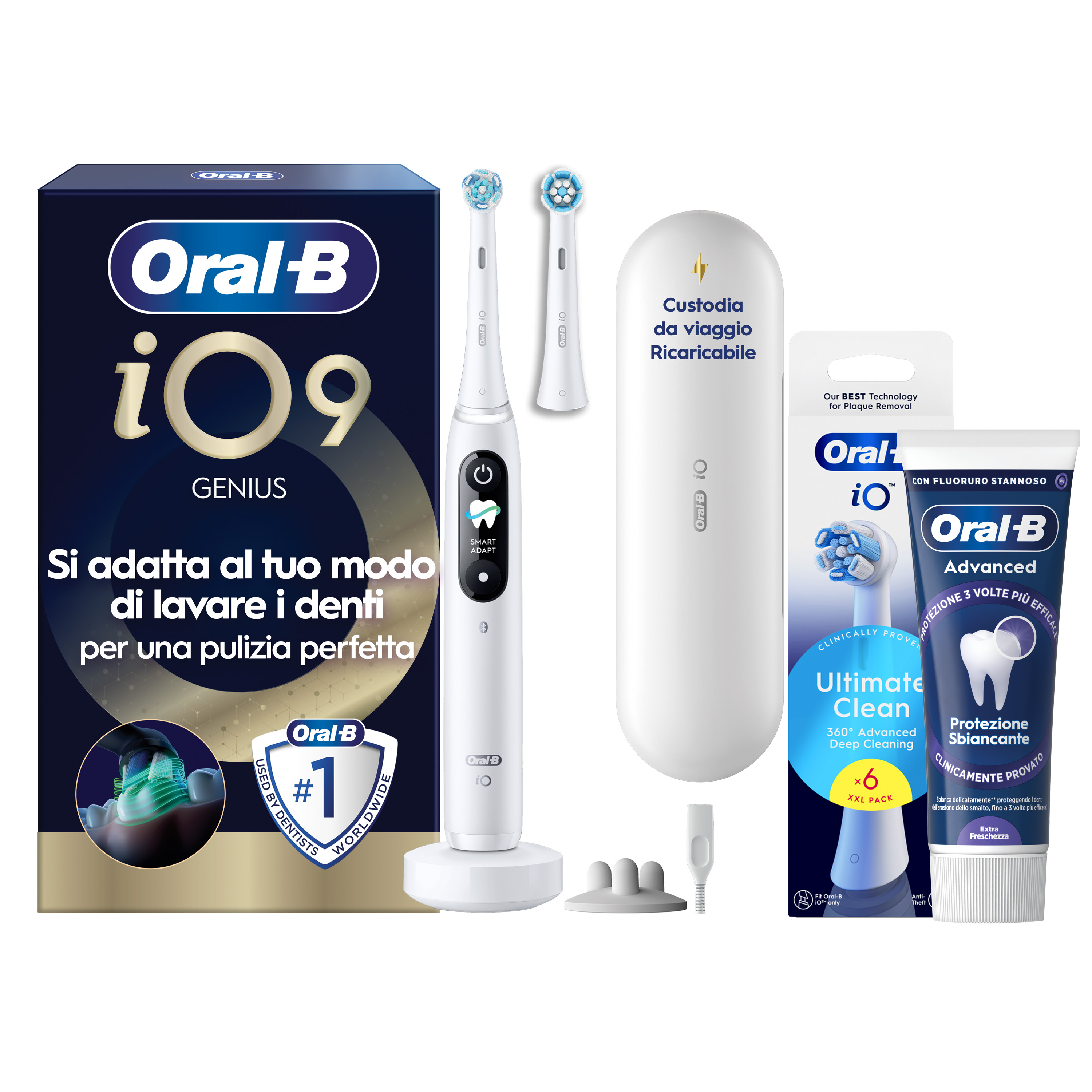 Oral-B Bianco/Bianche Io 9 2 Testine, 1 Custodia Da Viaggio Ricaricabile + 4 Testine Di Ricambio Io Ultimate Clean + Dentifricio Complete Protezione E Pulizia - Immagine 32