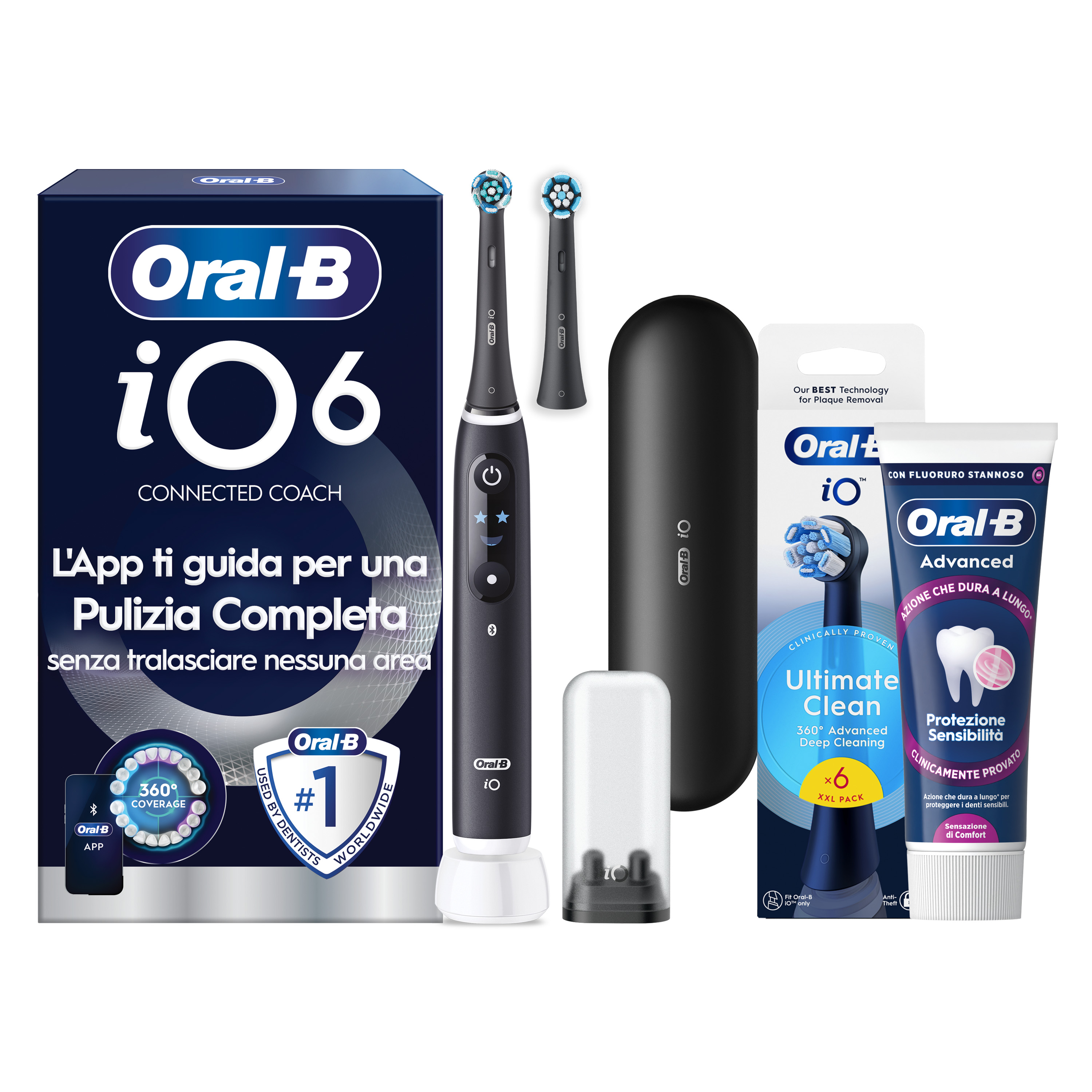 Oral-B iO 6 Spazzolino Elettrico Nero con 8 Testine Ultimate Clean Custodia da Viaggio e Dentifricio Clinical Prevenzione Carie - Immagine 48