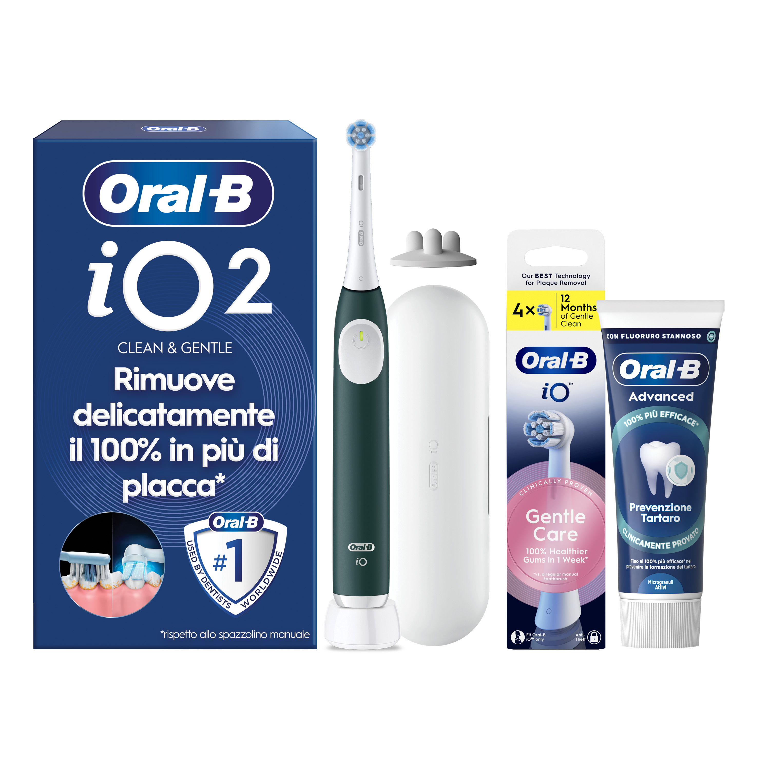 Oral-B Verde/Bianche Io 2 1 Testina, 1 Custodia Da Viaggio + 6 Testine Di Ricambio Io Ultimate Clean + Dentifricio Advanced Protezione Sensibilità - Immagine 41