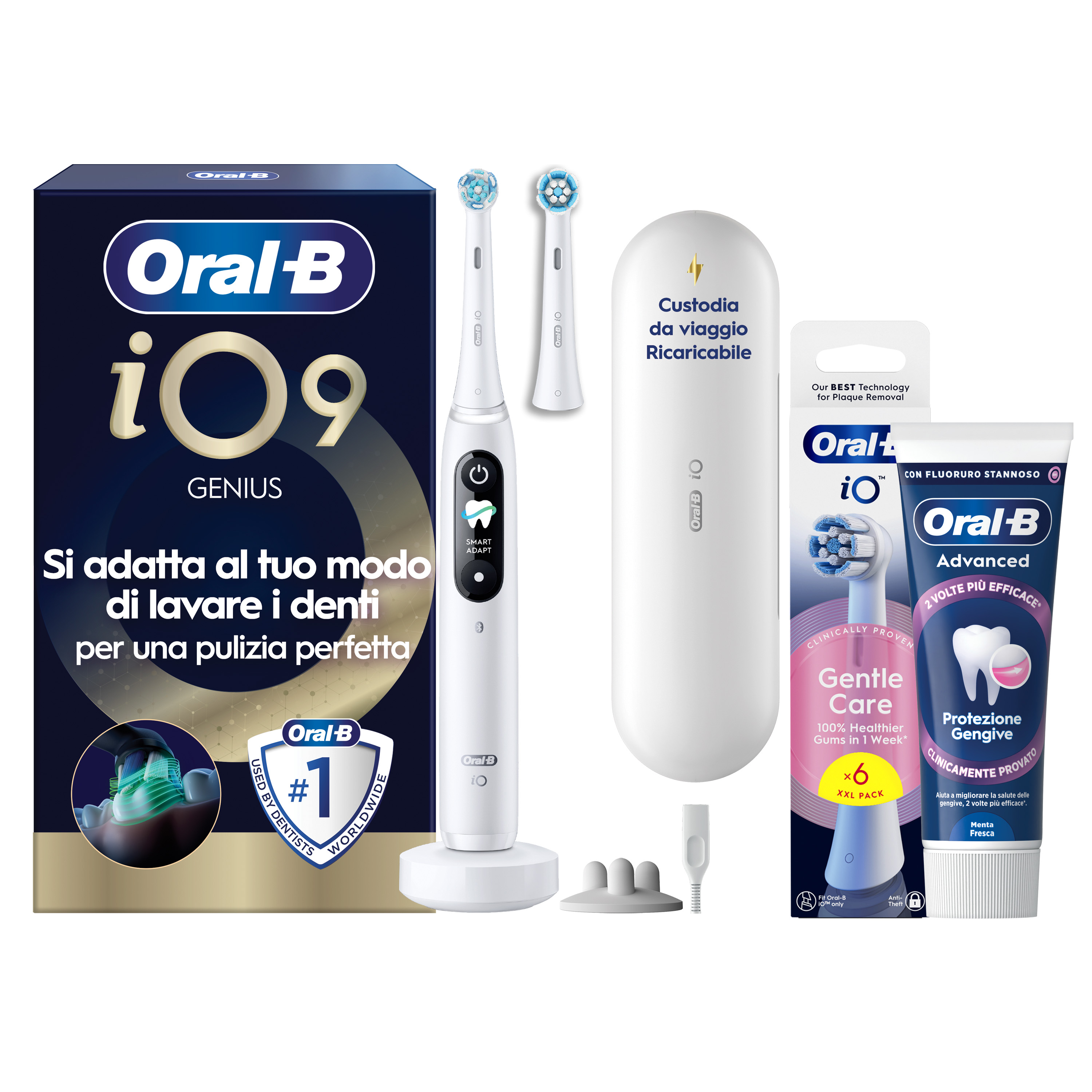 Oral-B Bianco/Bianche Io 9 2 Testine, 1 Custodia Da Viaggio Ricaricabile + 4 Testine Di Ricambio Io Ultimate Clean + Dentifricio Complete Protezione E Pulizia - Immagine 33