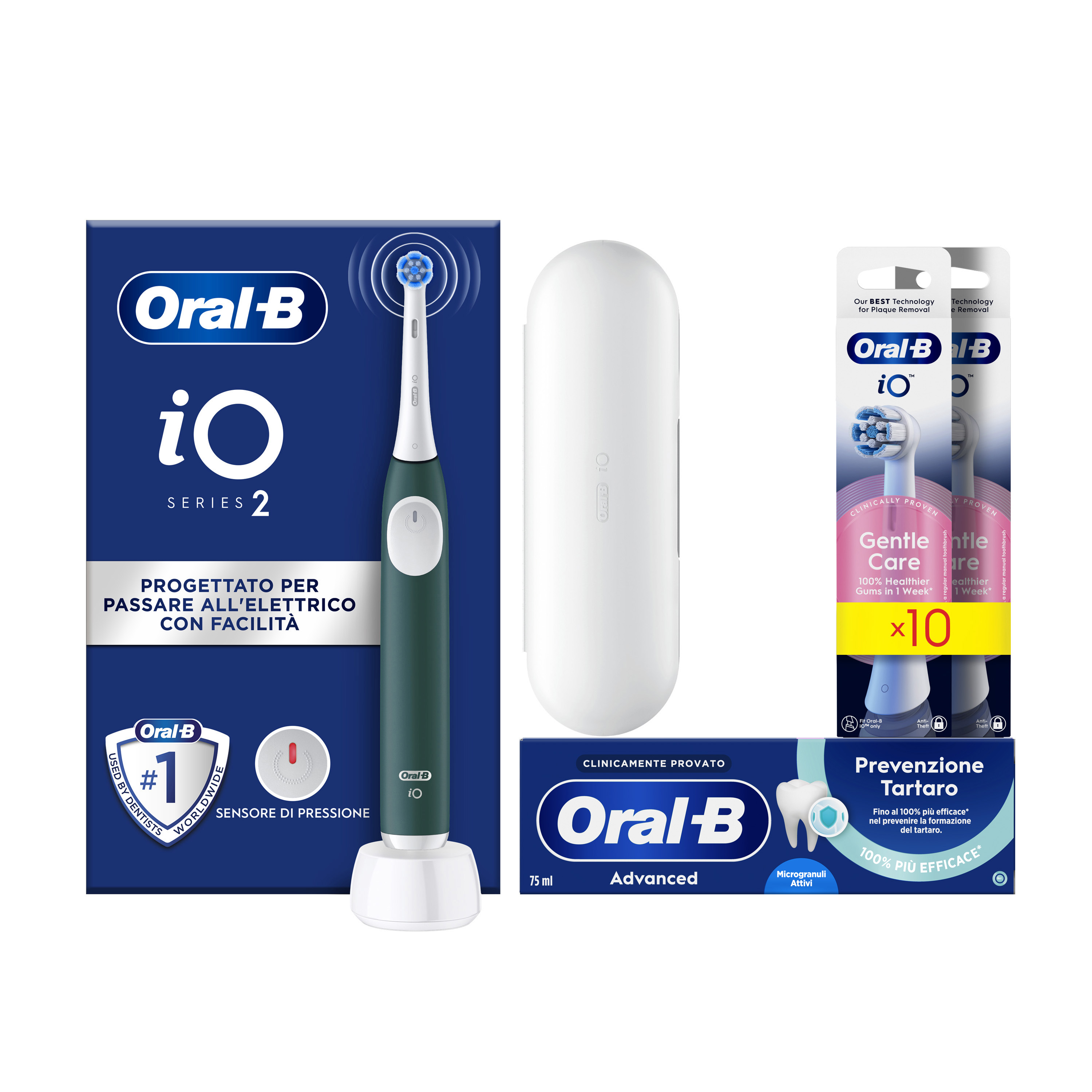 Oral-B Verde/Bianche Io 2 1 Testina, 1 Custodia Da Viaggio + 6 Testine Di Ricambio Io Ultimate Clean + Dentifricio Advanced Protezione Sensibilità - Immagine 50