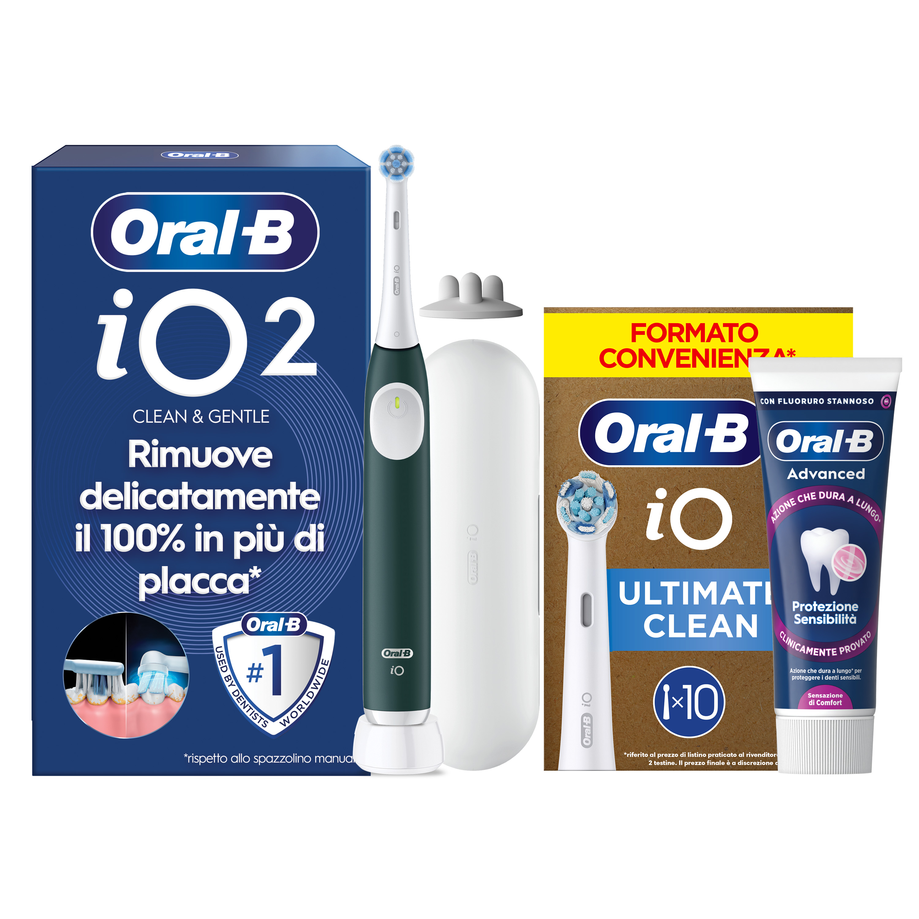 Oral-B Verde/Bianche Io 2 1 Testina, 1 Custodia Da Viaggio + 6 Testine Di Ricambio Io Ultimate Clean + Dentifricio Advanced Protezione Sensibilità - Immagine 46