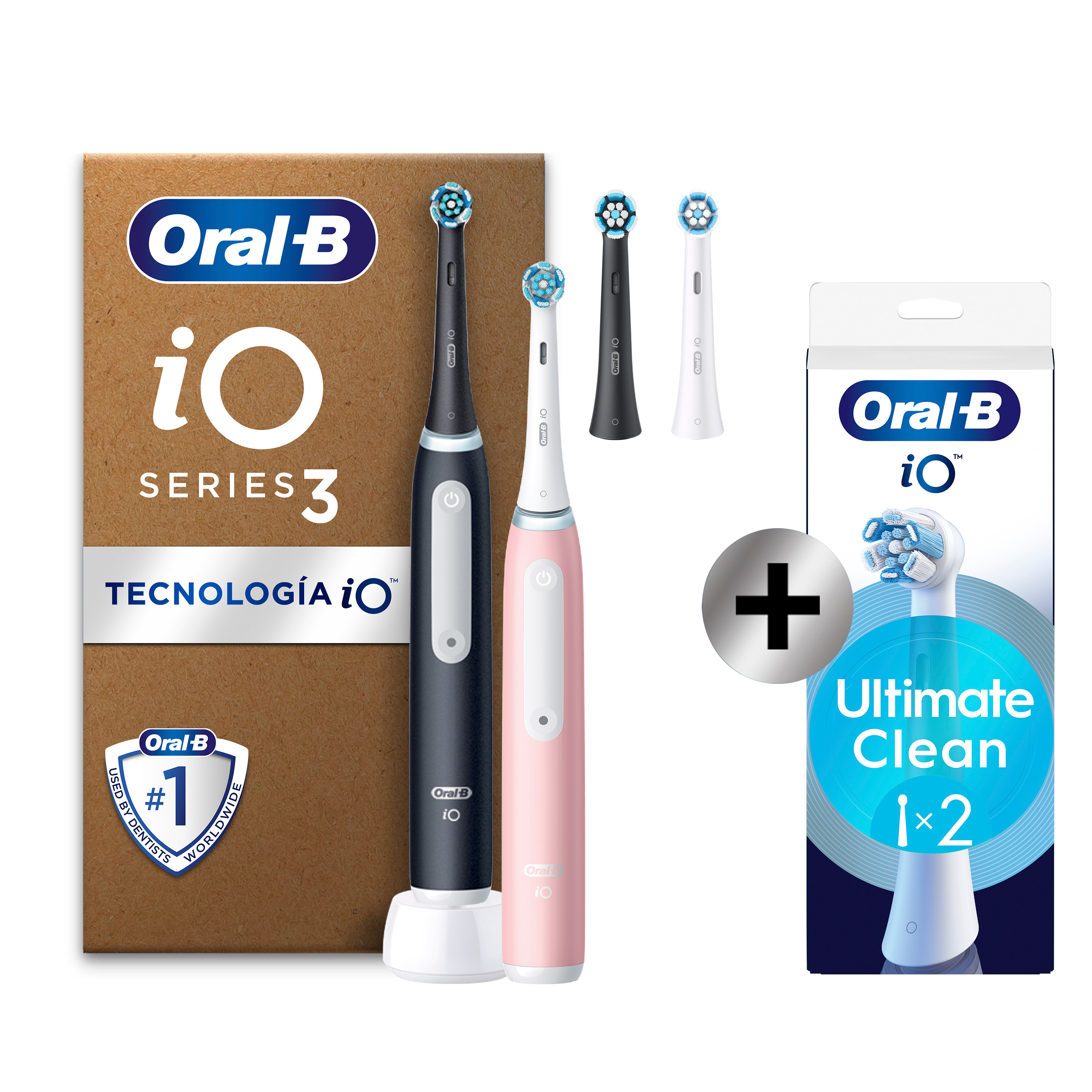 Oral-B iO 3 Pack Doble de Cepillos Eléctricos Negro y Rosa con 4+2 recambios