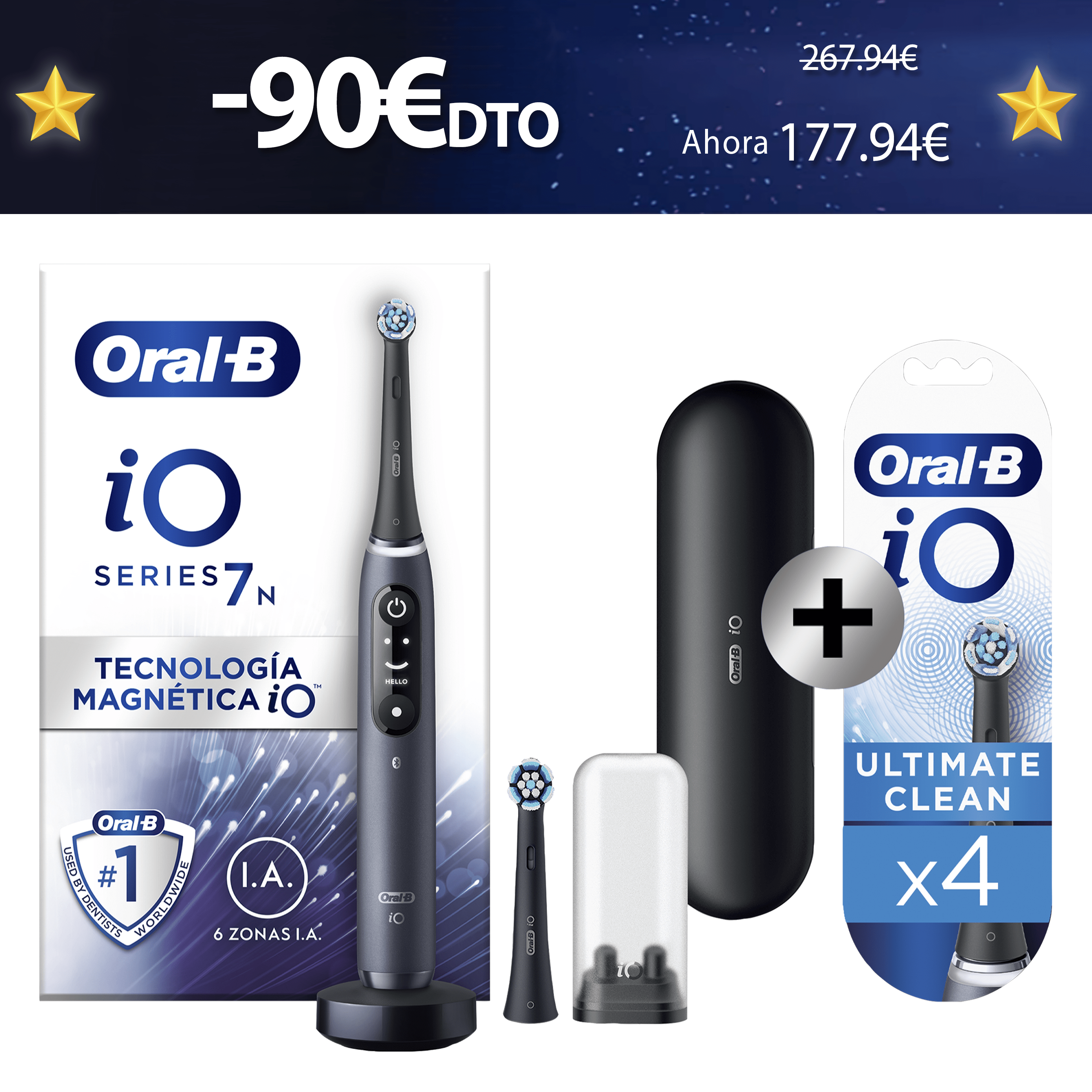 Oral-B iO 7 Cepillo Eléctrico negro con 2 &plus; 4 Recambios