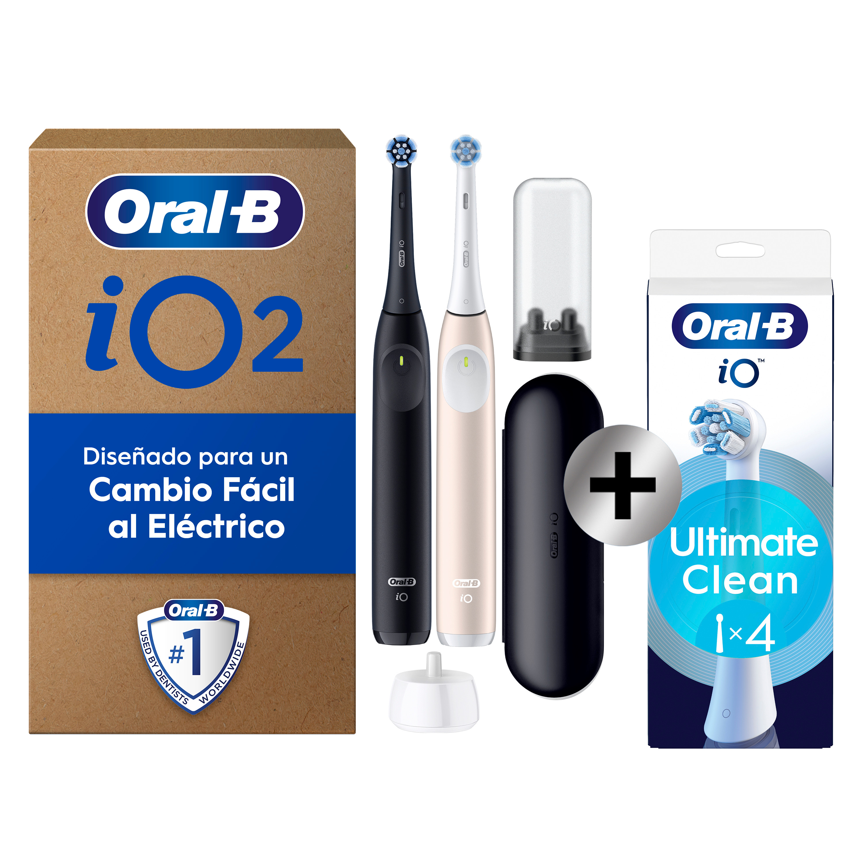 Oral-B iO 2 Pack Doble de Cepillos Eléctricos Negro y Rosa con 2+4 cabezales y estuche de viaje