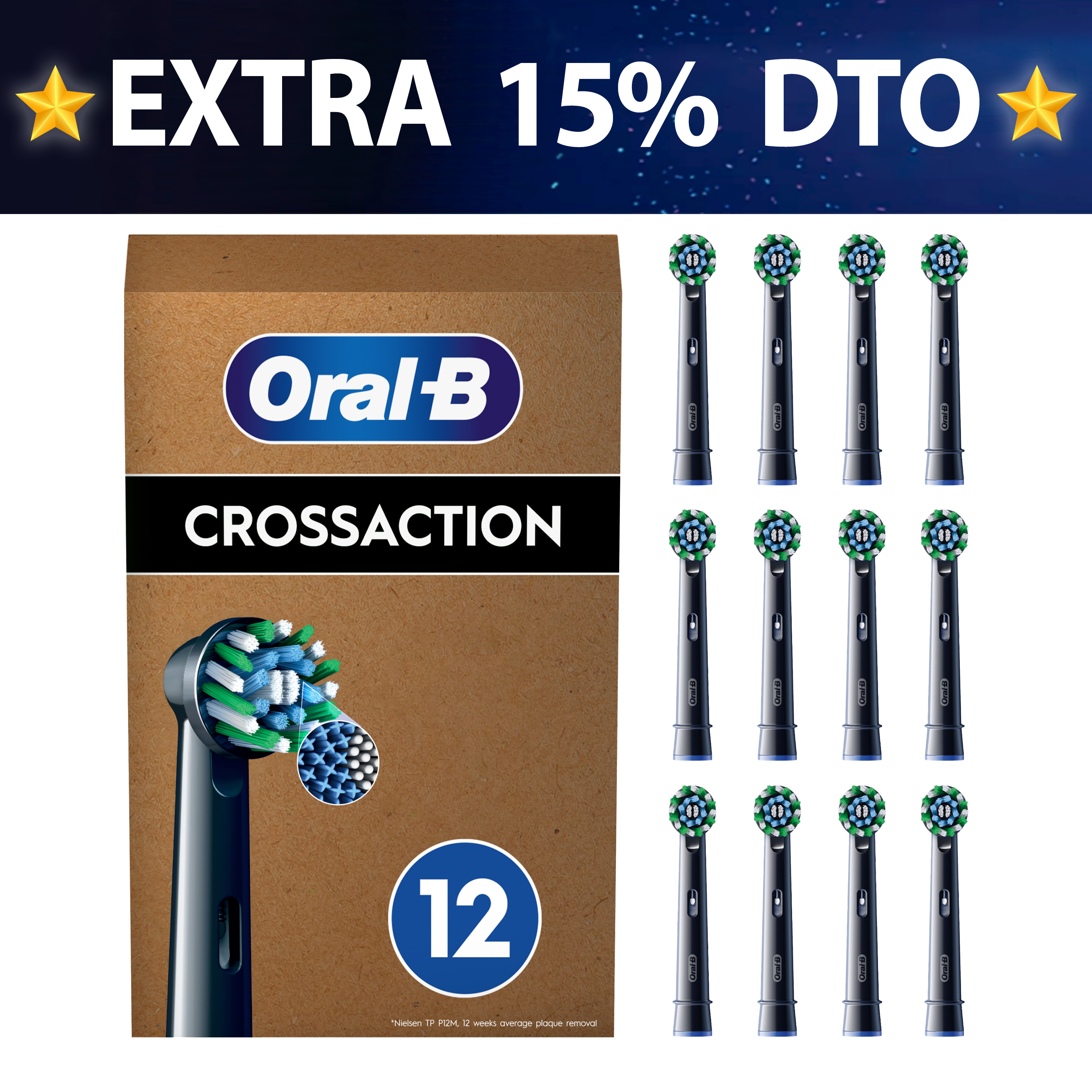 Oral-B Recambios Cross Action en Negro - Pack de 12