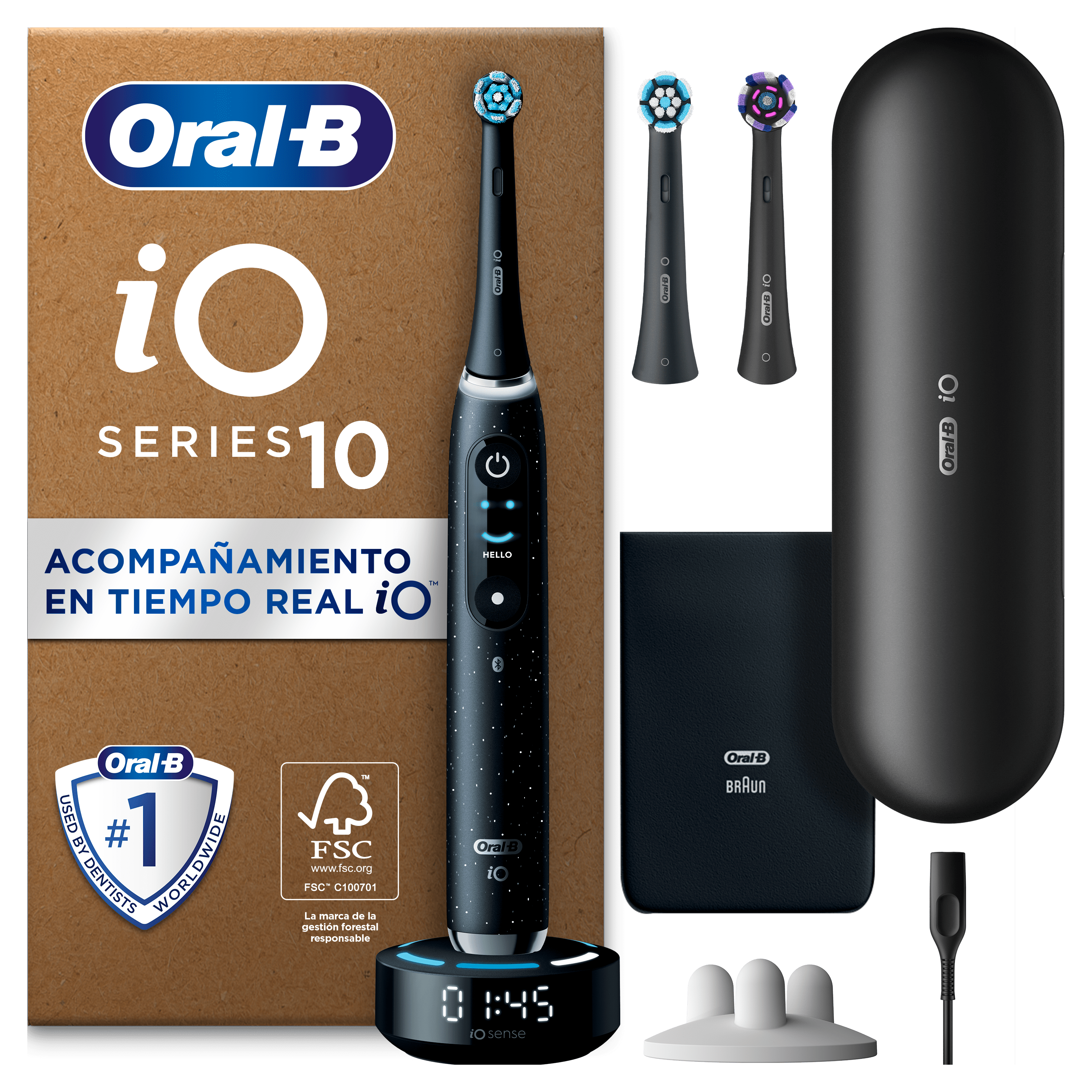 Oral-B iO 10 Pack de Cepillo Eléctricos Negros con 3 Recambios