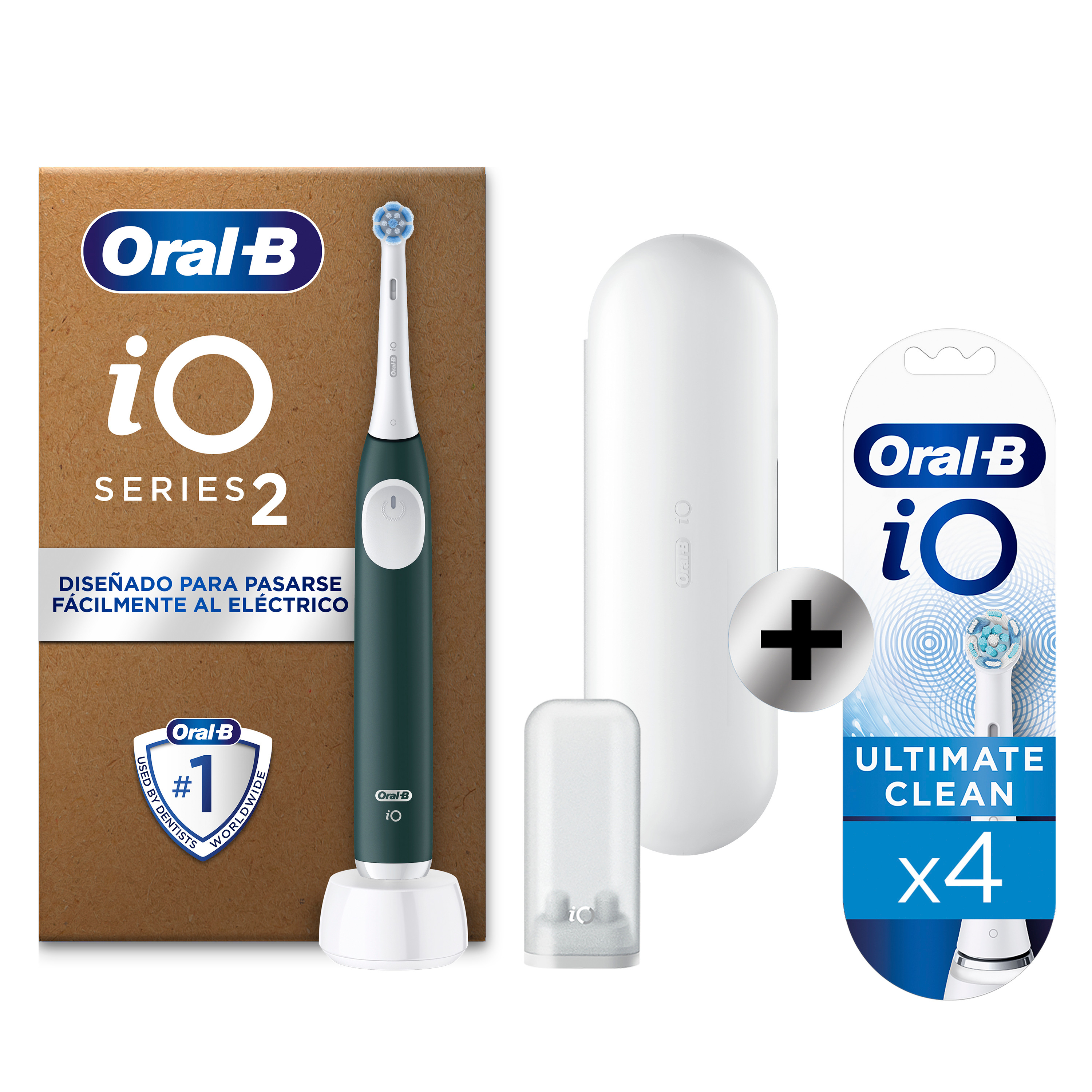 Oral-B iO 2 Pack de Cepillo Eléctrico Verde con 1+4 recambios y funda de viaje