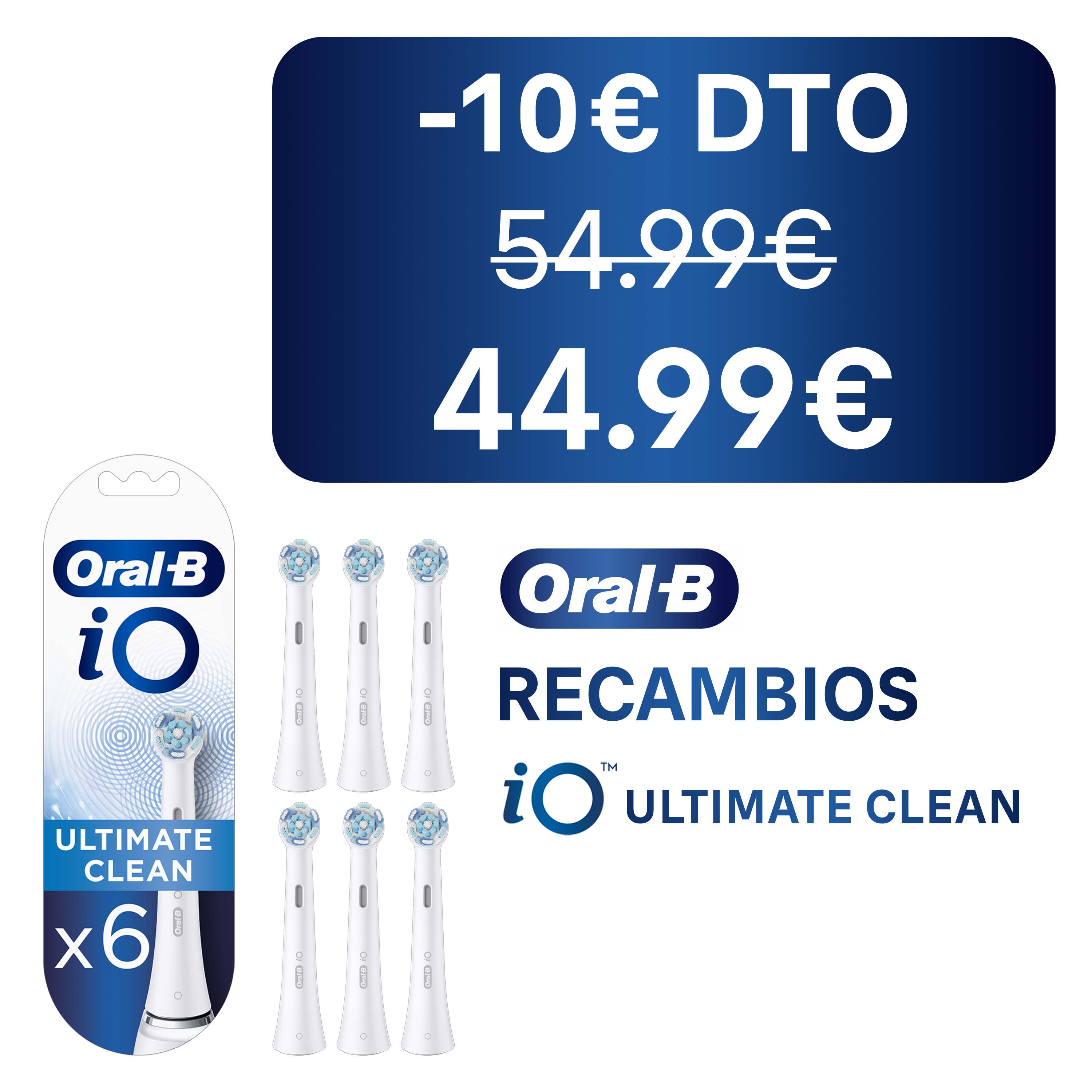 Oral-B iO Recambios Ultimate Clean en Blanco - Pack de 6