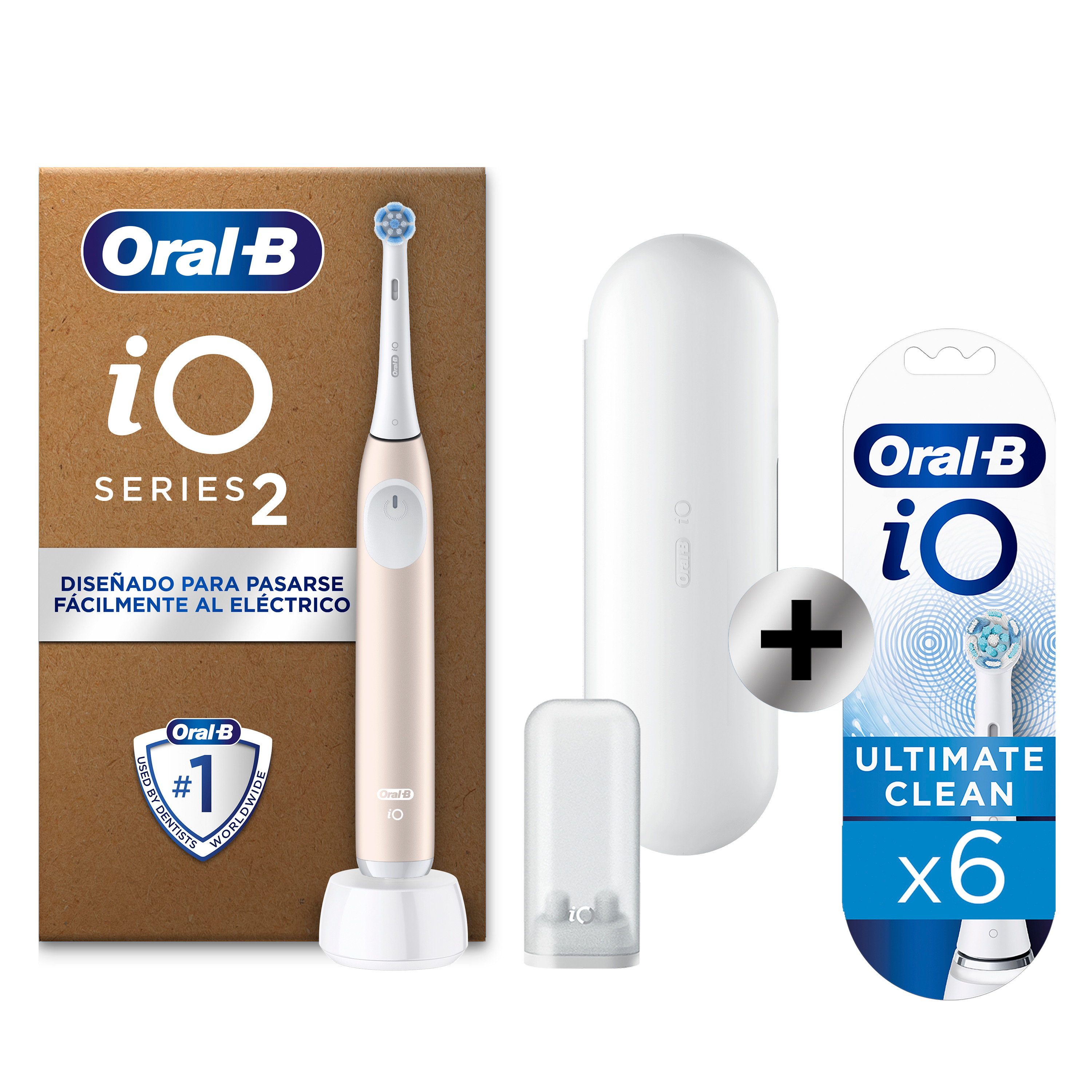 Oral-B iO 2 Pack de Cepillo Eléctrico Rosa con 1+6 recambios y funda de viaje