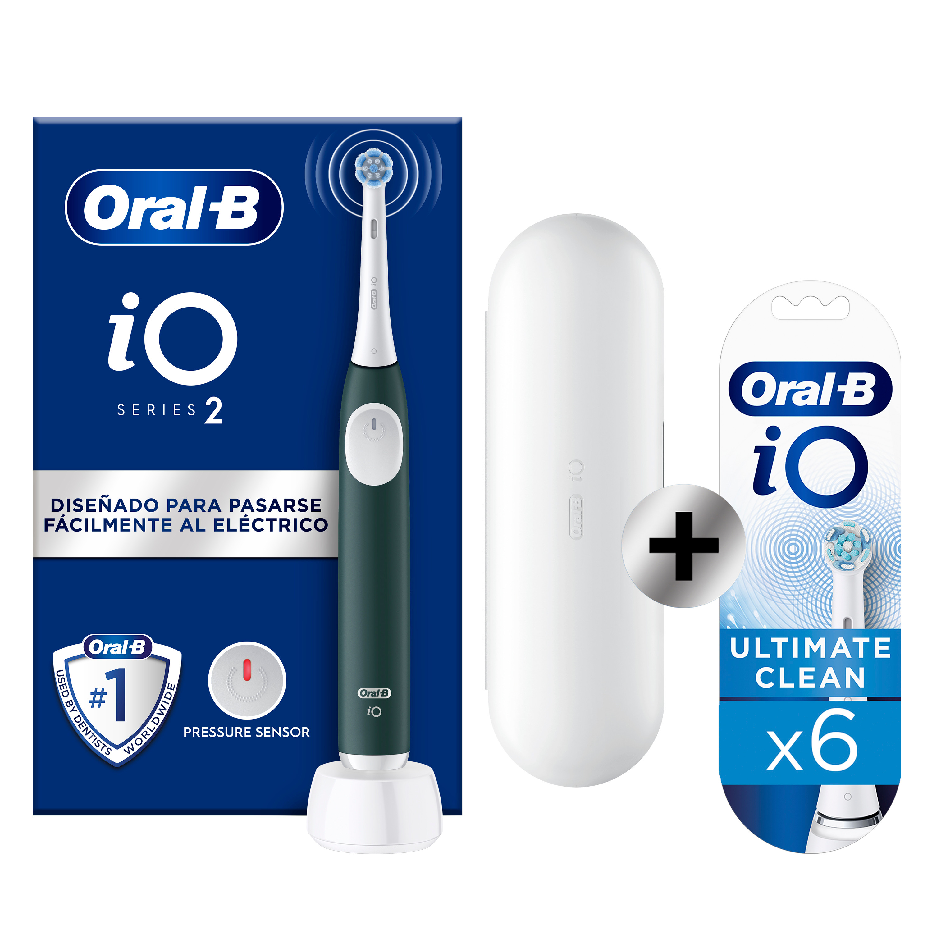 Oral-B iO 2 Cepillo Eléctrico Verde con 1+6 recambios y funda de viaje, Edición regalo