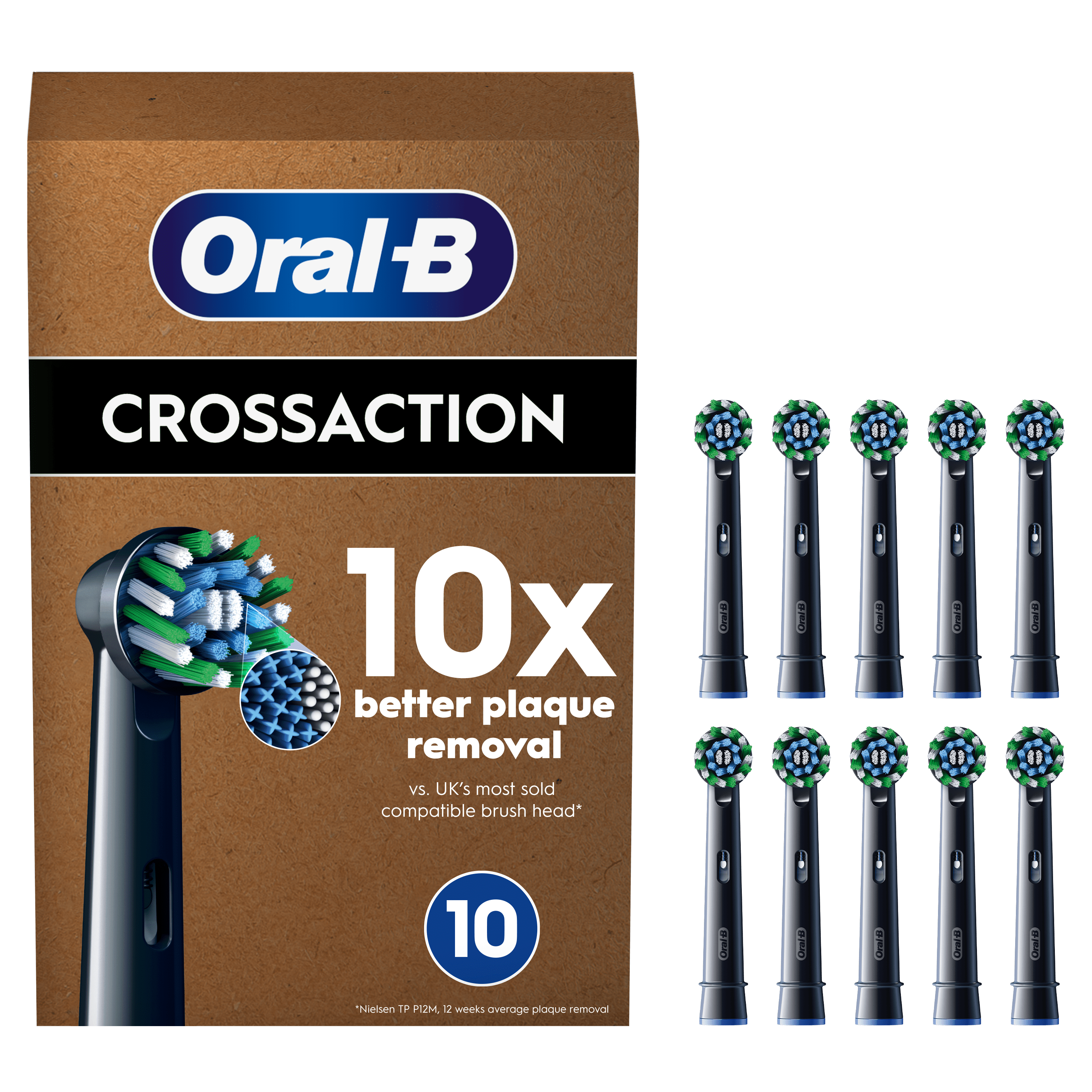 Oral-B Pro CrossAction Negro Cabezales De Recambio, Pack De 10 Unidades, Apto Para Buzones