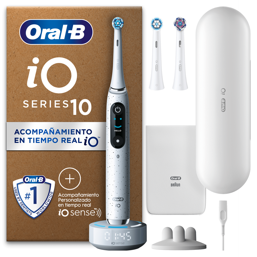 Oral-B iO 10 Pack de Cepillo Eléctrico Blanco con 3 cabezales y cargador de viaje