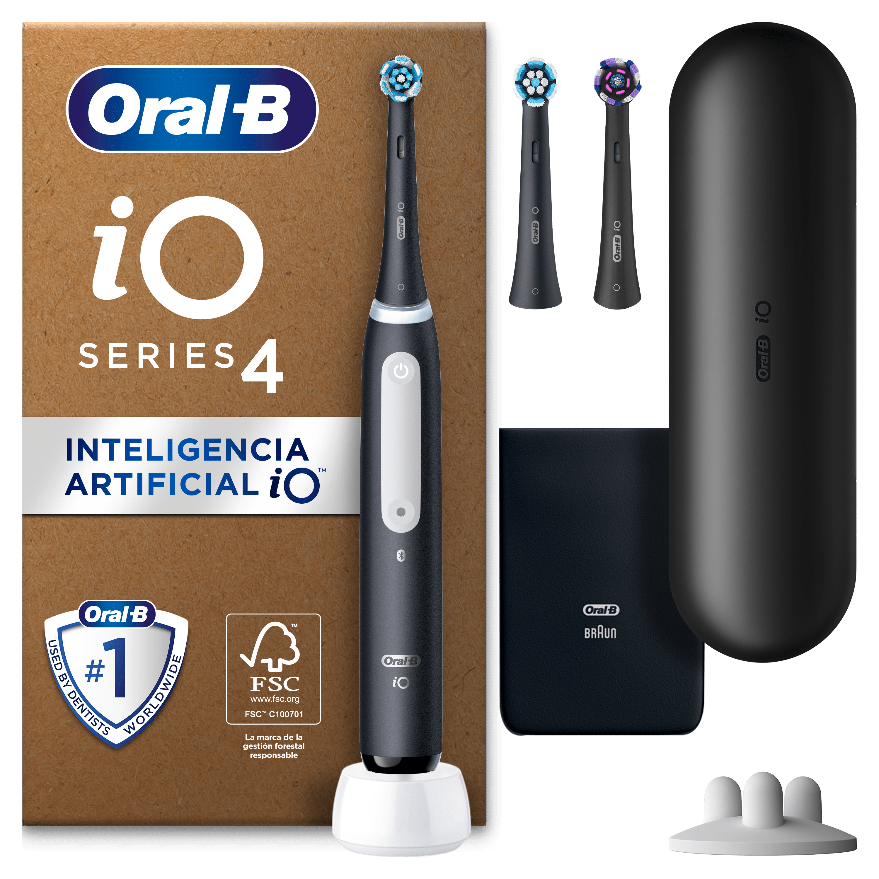 Oral-B iO 4 Pack de Cepillo Eléctrico Negro Mate con 3 Recambios