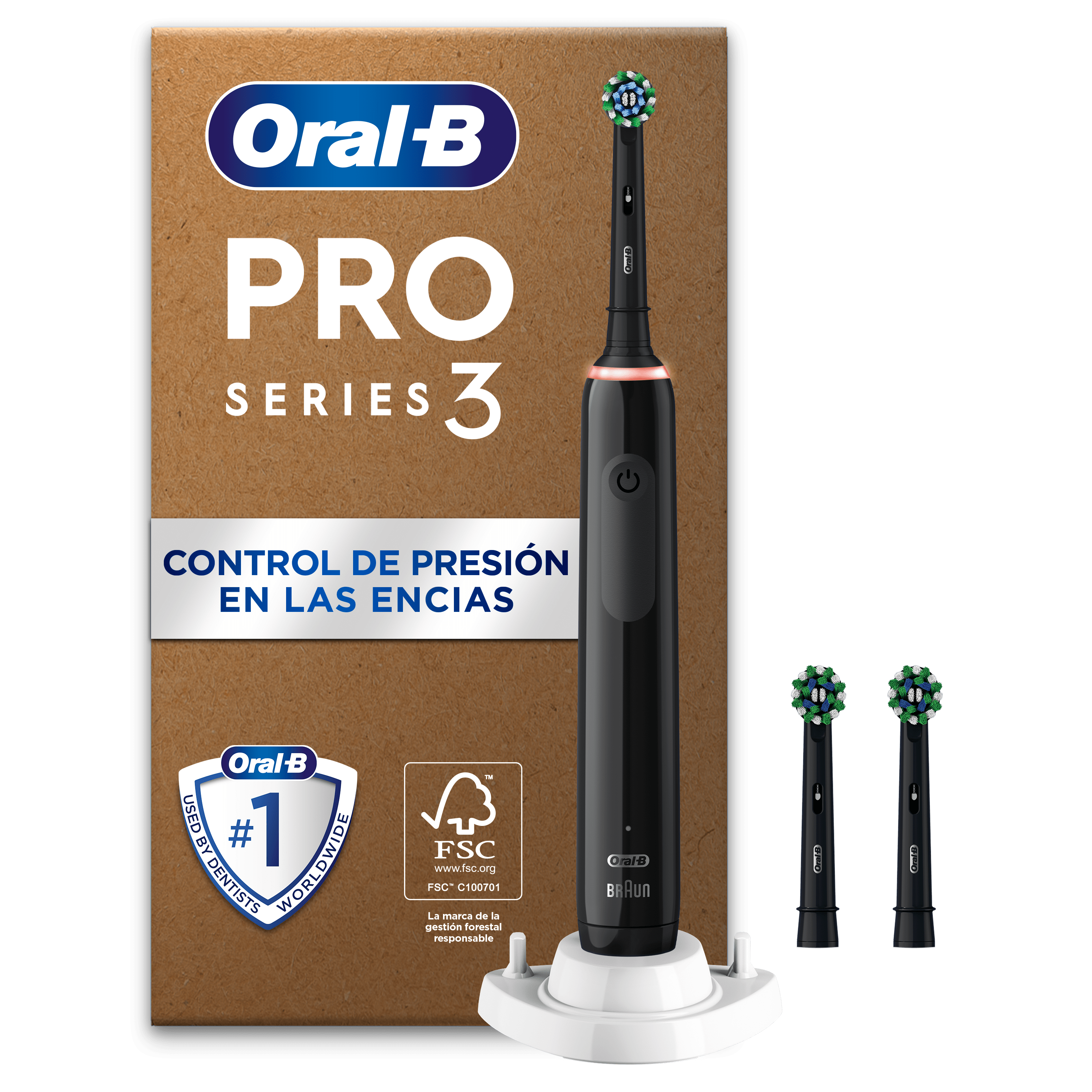 Oral-B Pro3 Pack de Cepillo Eléctrico Negro con 3 Recambios