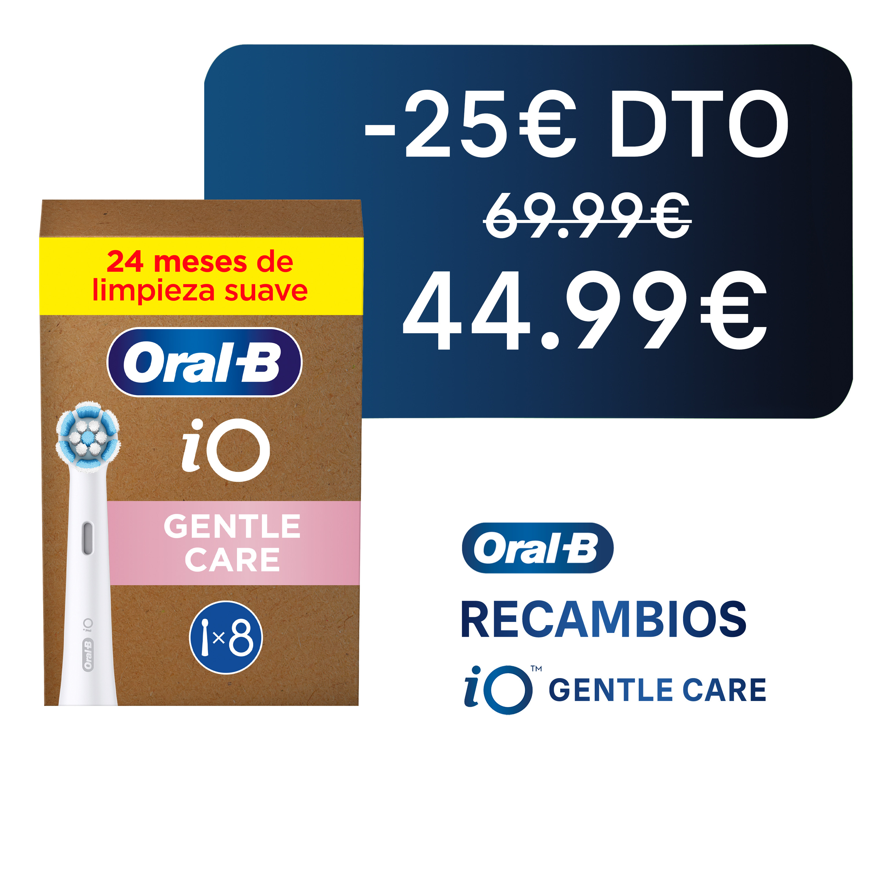 Oral-B iO Recambios Gentle Care Blancos - Pack de 8