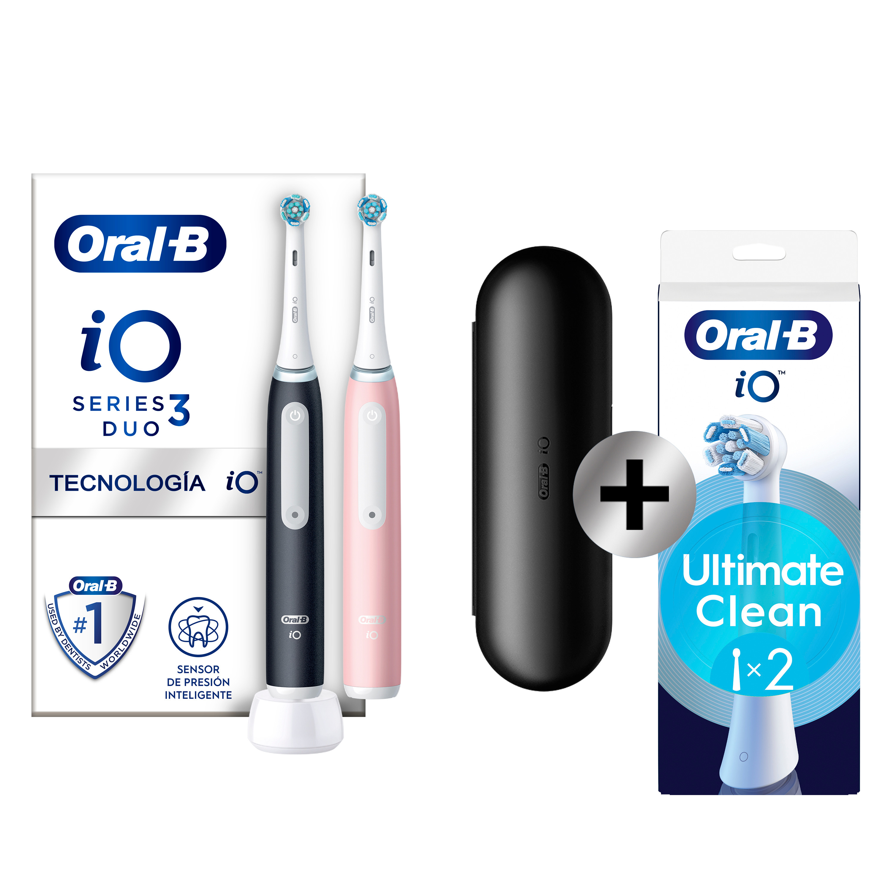 Oral-B iO 3 Pack dúo de Cepillos Eléctricos negro y rosa con 2 + 2 Recambios
