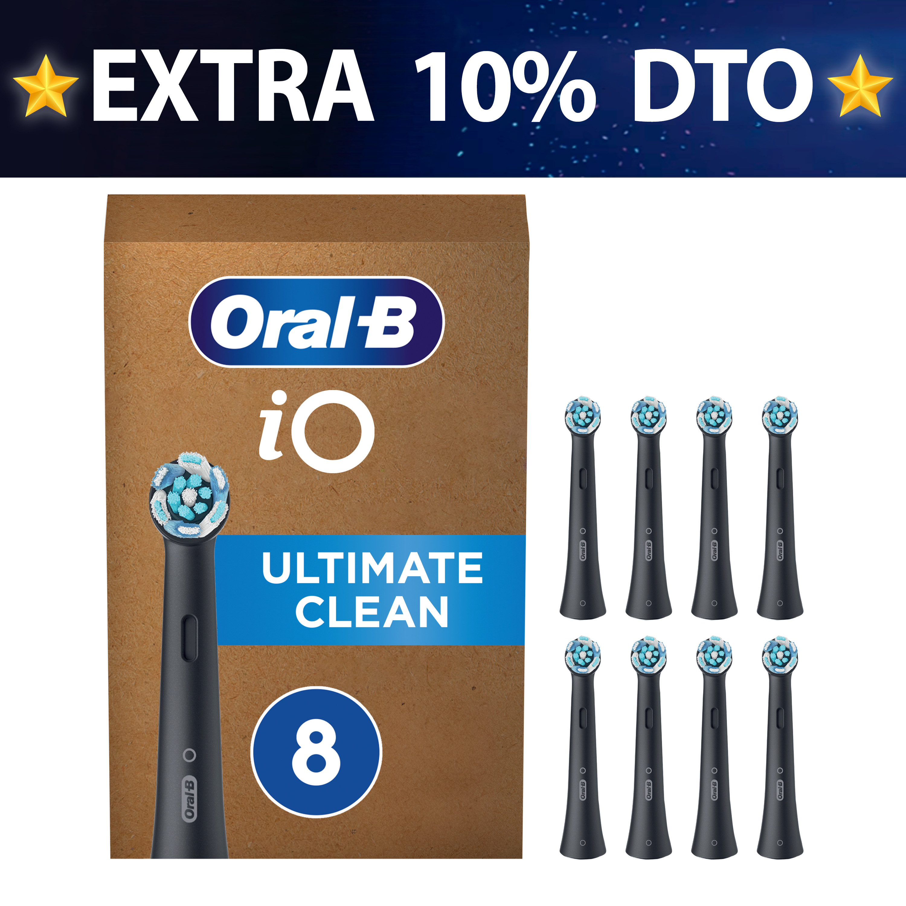 Oral-B iO Recambios Ultimate Clean en Negro  - Pack de 8