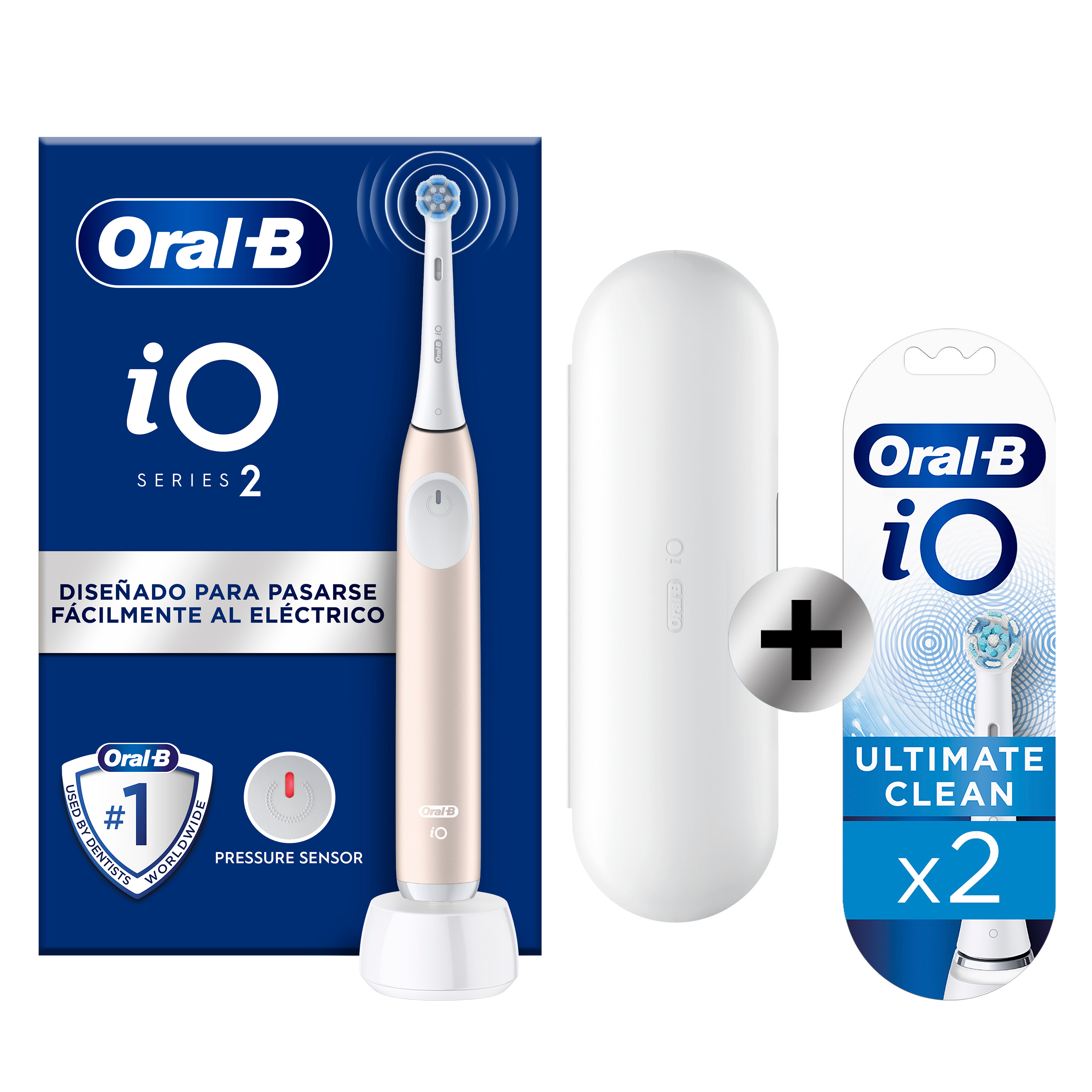 Oral-B iO 2 Cepillo Eléctrico Rosa con 1+2 recambios y funda de viaje, Edición regalo