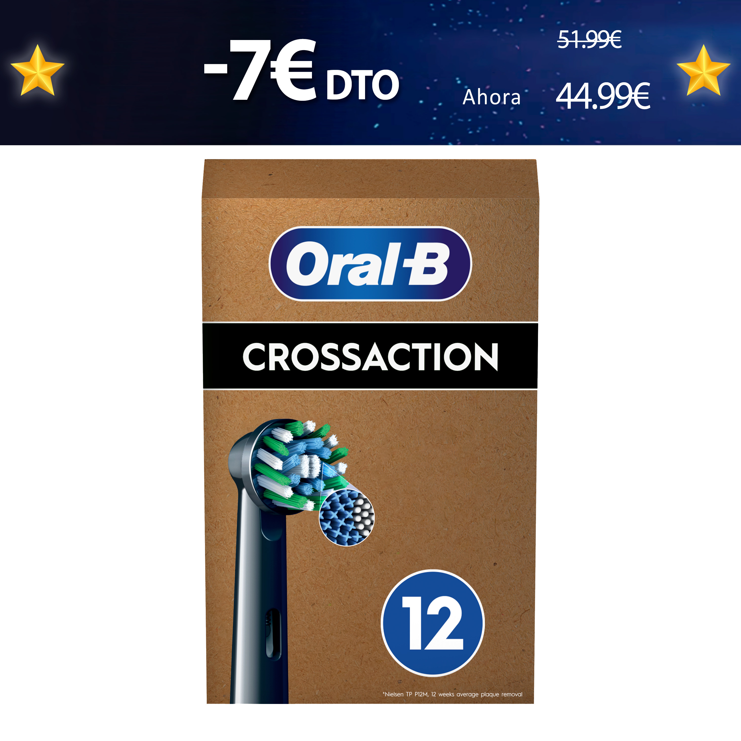 Oral-B Recambios Cross Action en Negro - Pack de 12