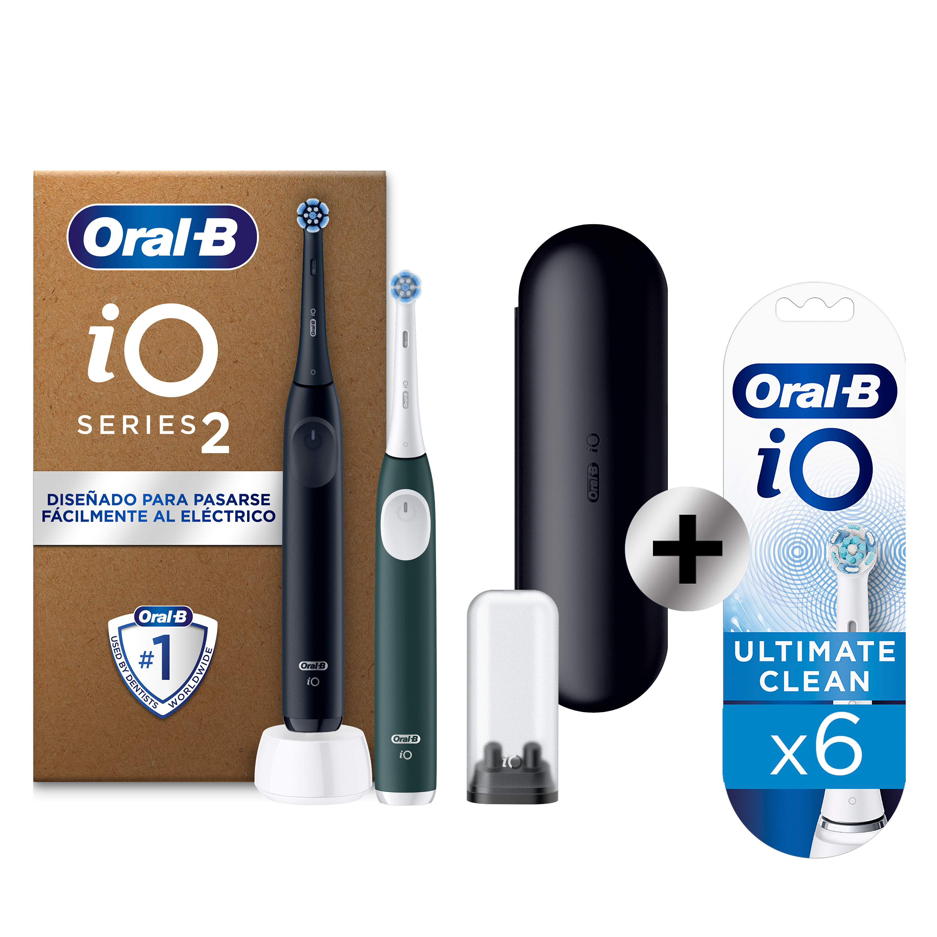 Oral-B iO 2 Pack Doble de Cepillos Eléctricos Negro y Verde con 2+6 recambios