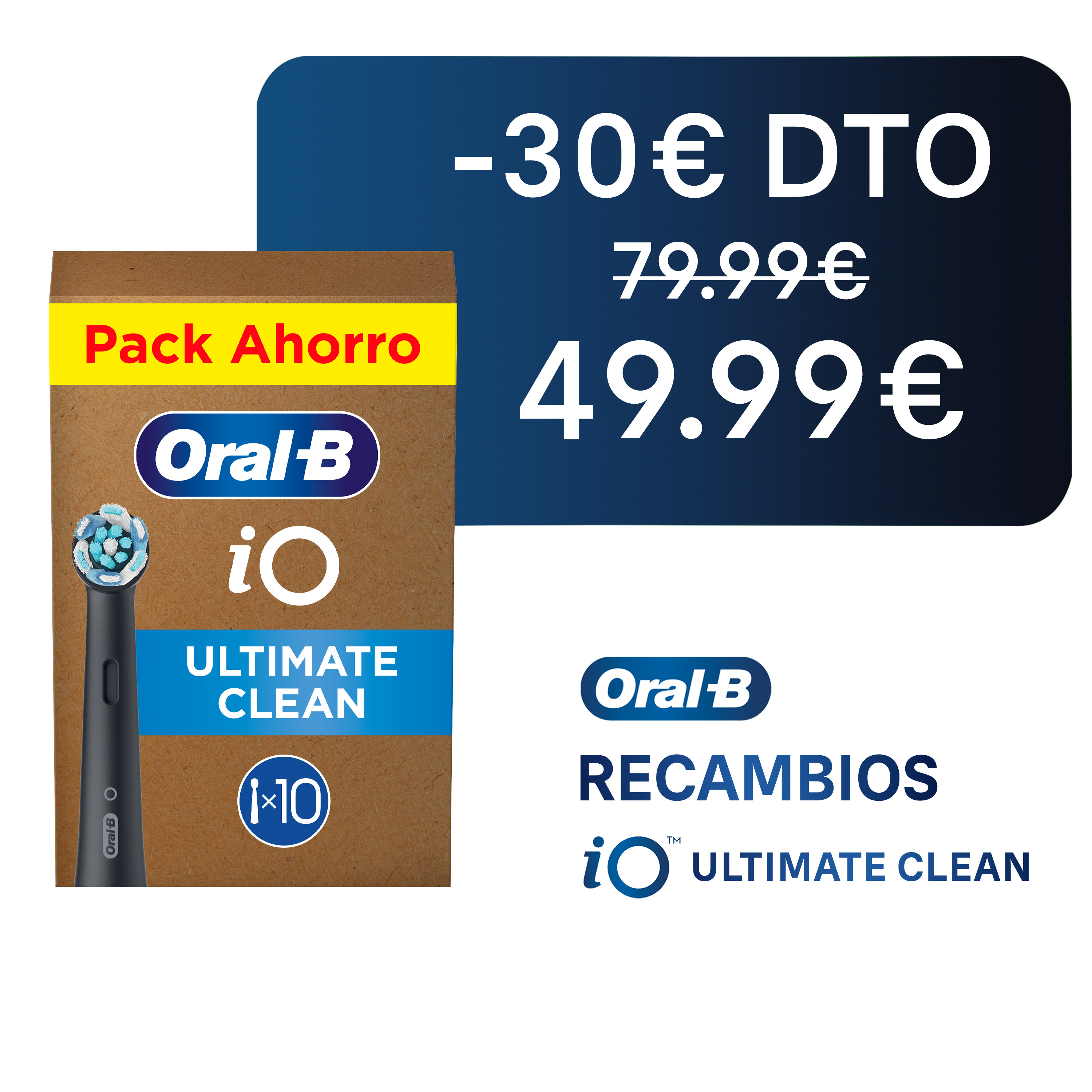 Oral-B iO Recambios Ultimate Clean en Negro - Pack de 10