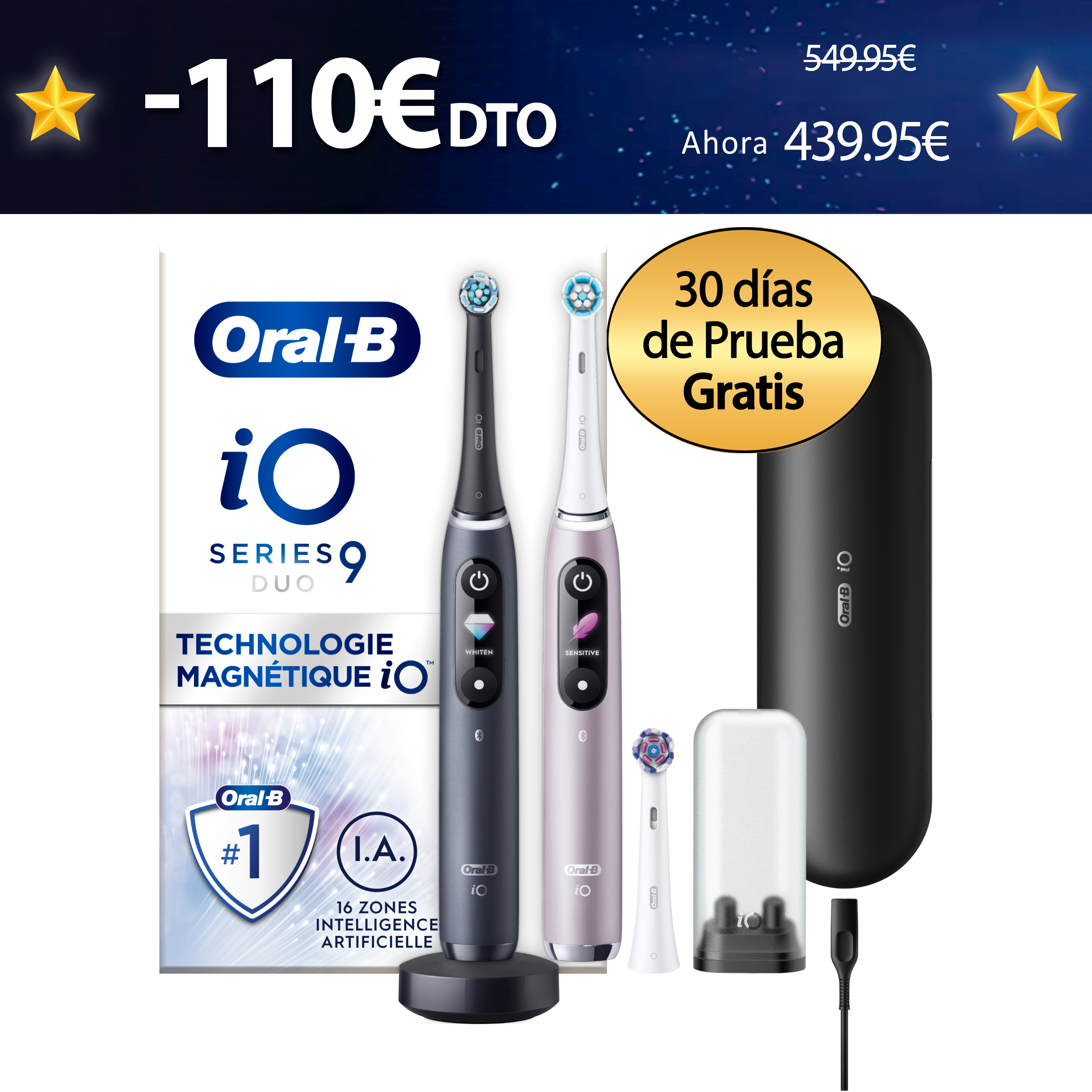 Oral-B iO 9 Pack dúo de Cepillos Eléctricos  negro y rosa con 3 Recambios