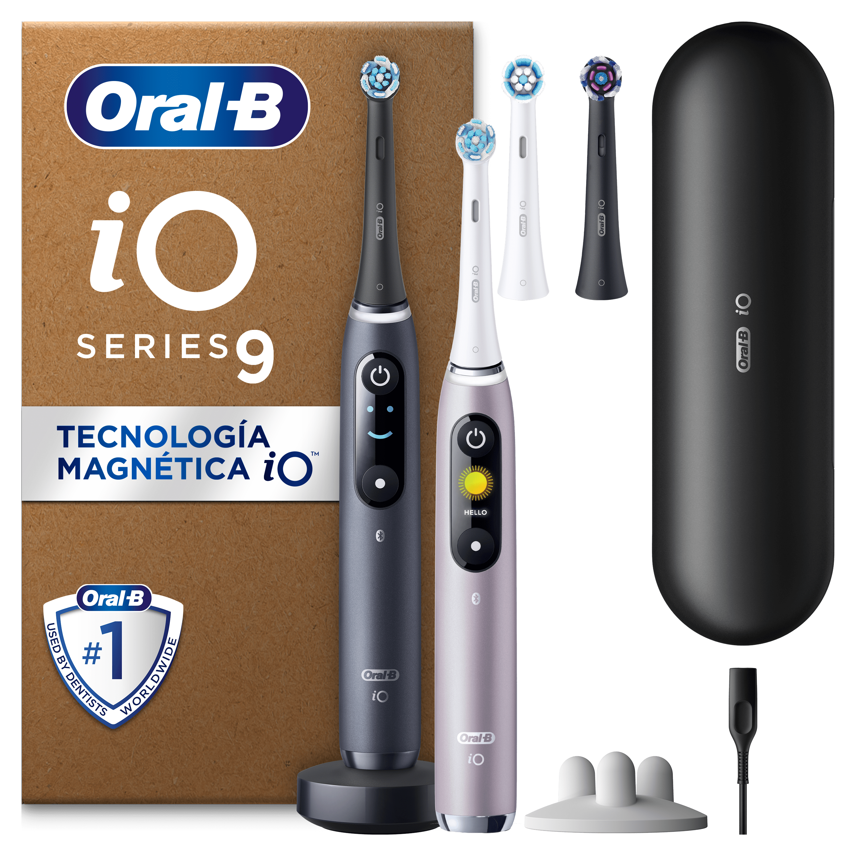 Oral-B iO 9 Pack Doble de Cepillos Eléctricos Negro y Rosa con 4 cabezales y cargador de viaje