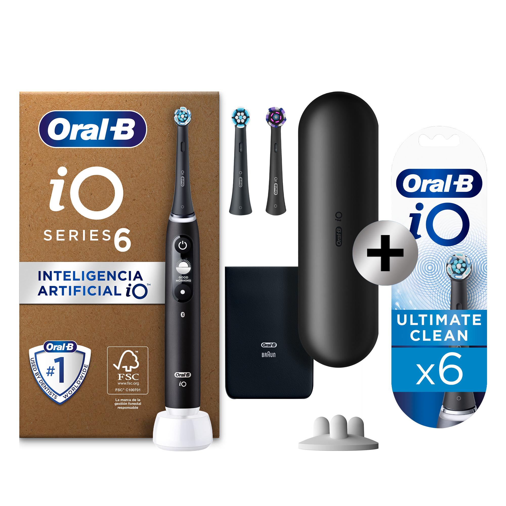 Oral-B iO 6 Pack de Cepillo Eléctrico Lava Negra con 3 + 6 Recambios