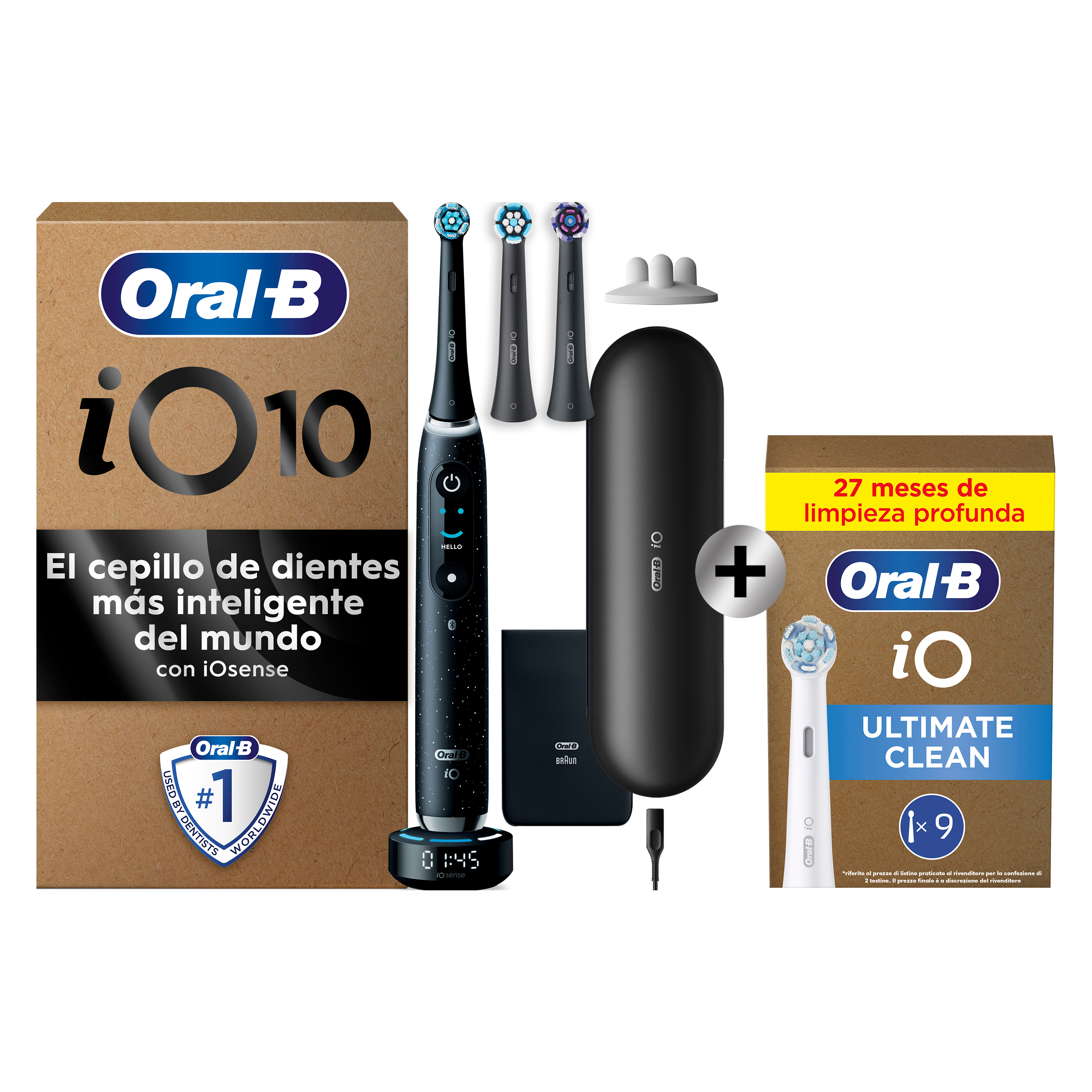 Oral-B iO 10 Pack de Cepillo Eléctrico Negro con 3+9 cabezales y cargador de viaje