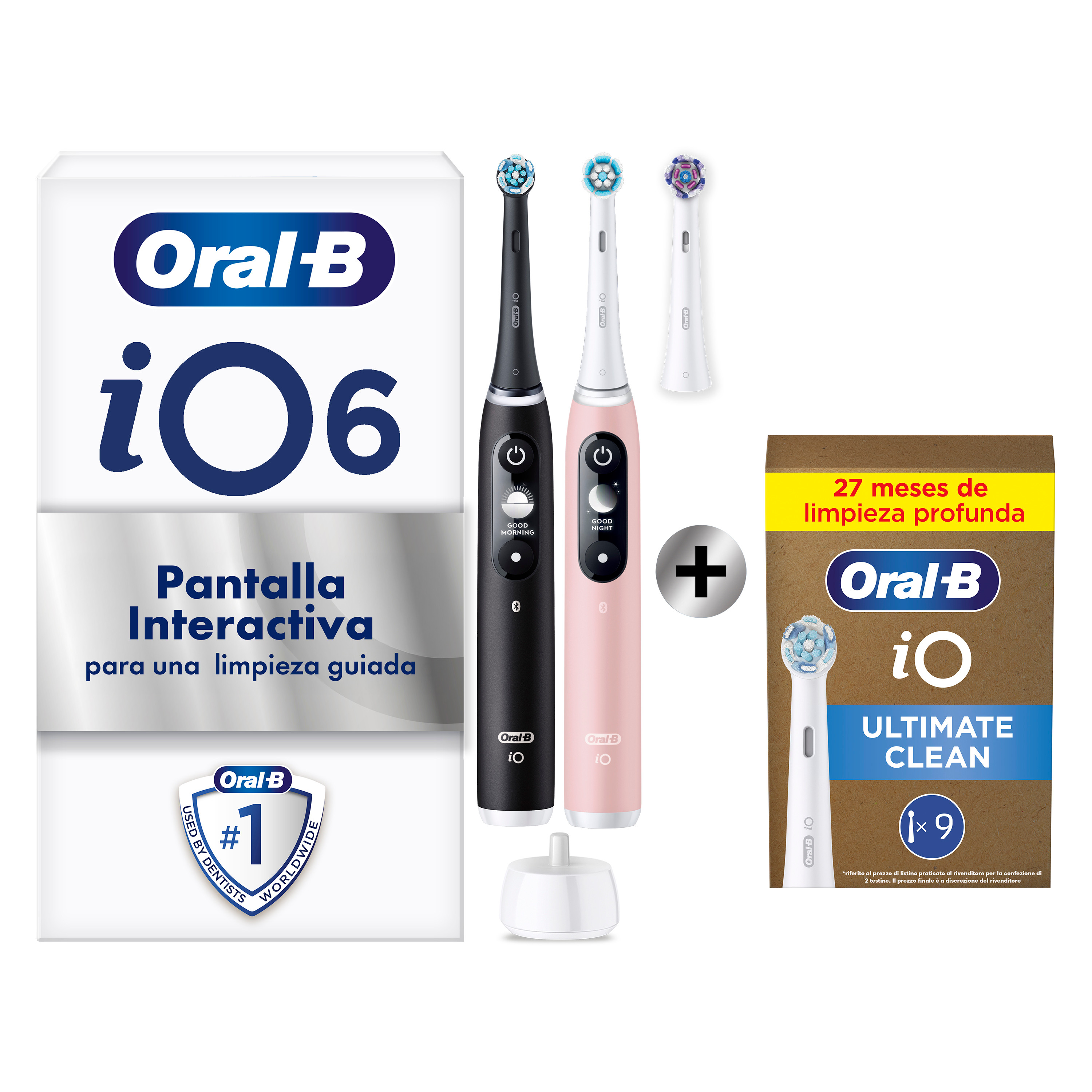 Oral-B iO6 Pack Dúo de Cepillos Eléctricos Negro y Rosa con 3+9 cabezales