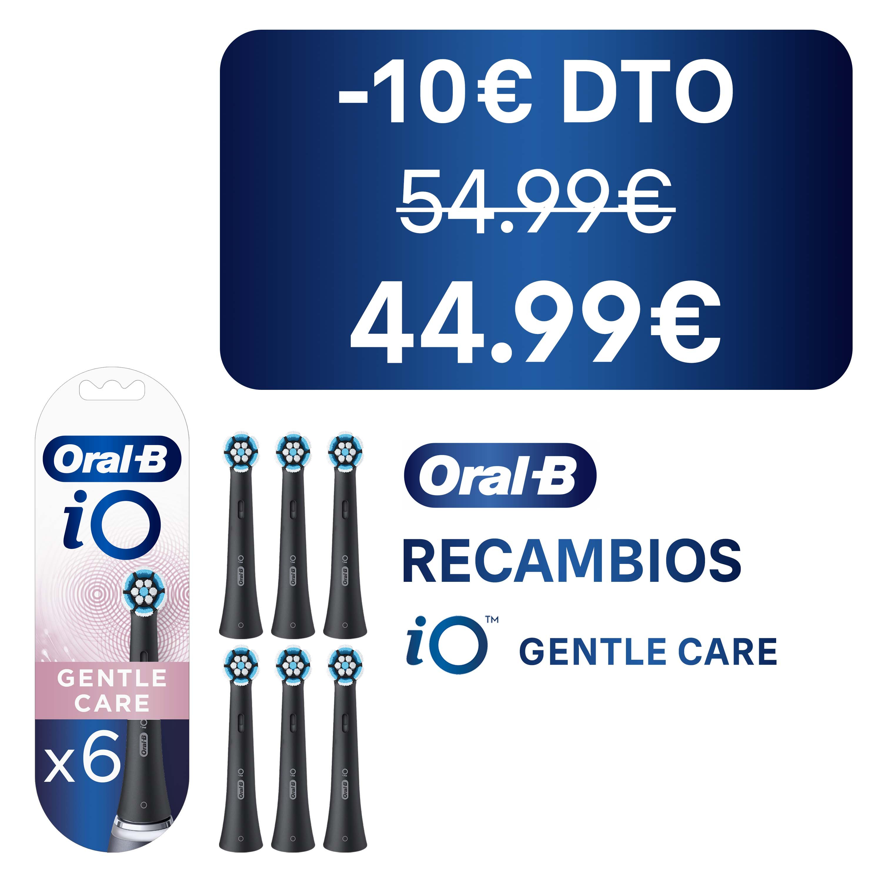 Oral-B iO Recambios Gentle Care en Negro - Pack de 6